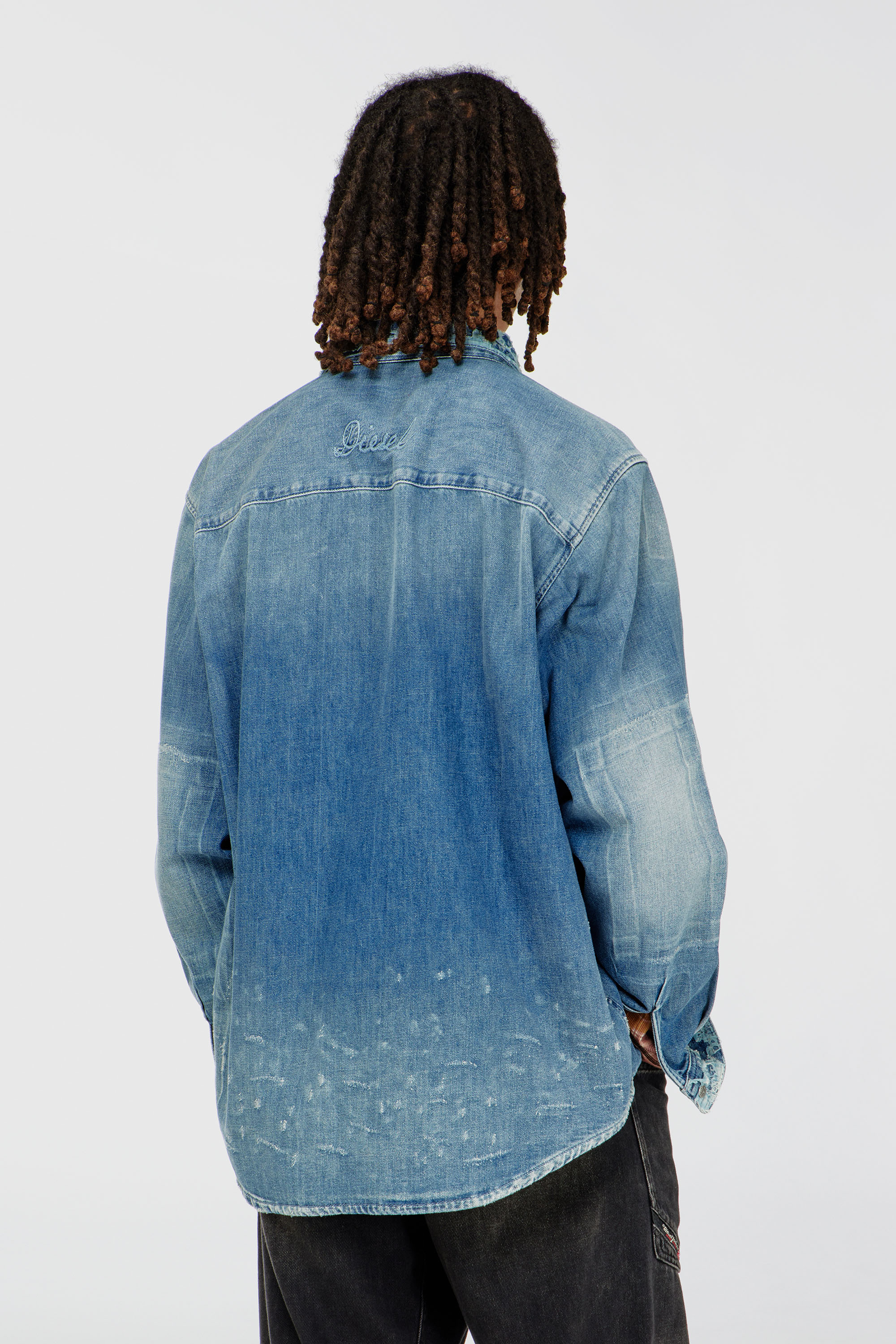 Diesel - D-SIMPLY, Herren Hemd aus distressed Patch-Effekt-Denim in Hellblau - 4