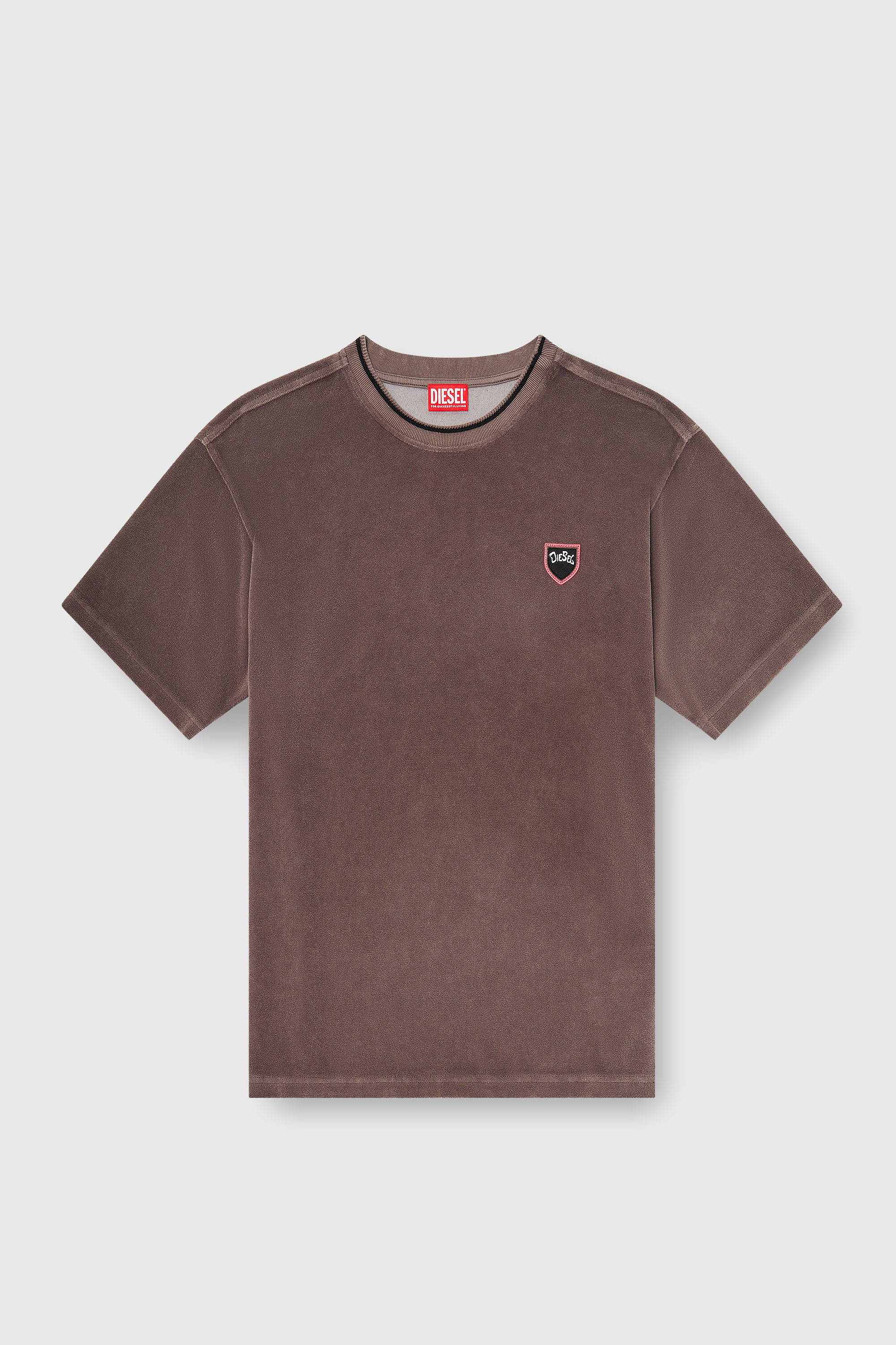 Diesel - T-SPONGY, Herren Chenille-T-Shirt mit shield patch in Braun - 2