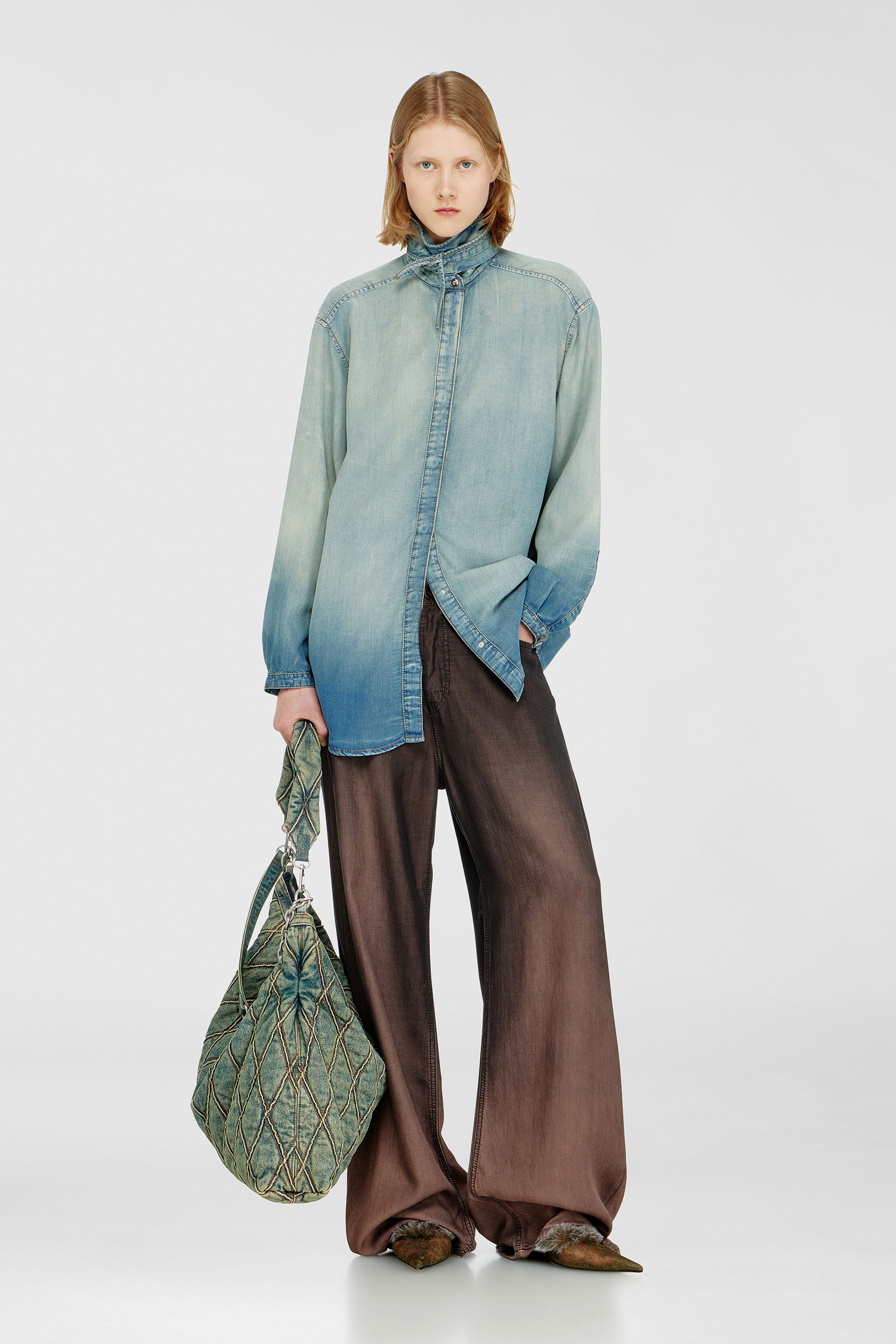 Diesel - DE-ARVEN-S1, Damen Hemd aus marmoriertem, flie&szlig;endem denim in Hellblau - 2