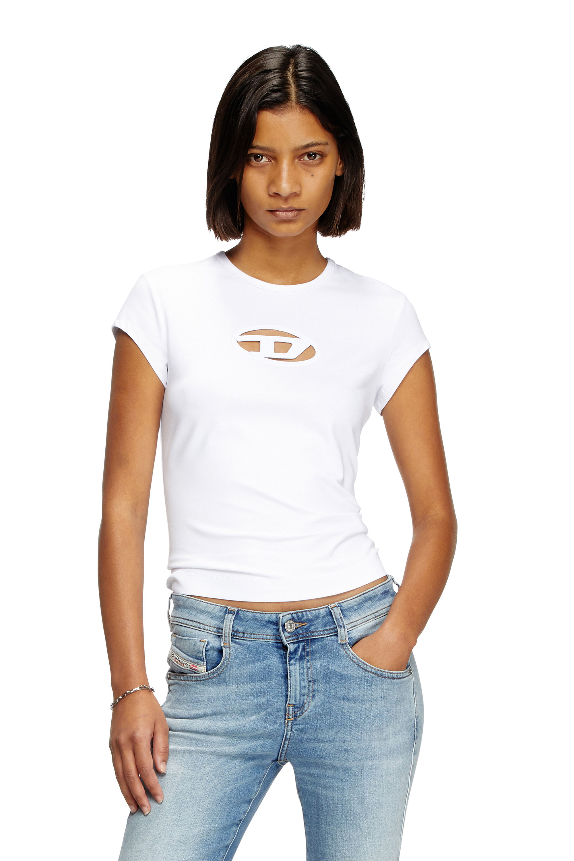 Diesel - T-ANGIE, Damen T-Shirt mit Cutout-Logo in Weiß - 1