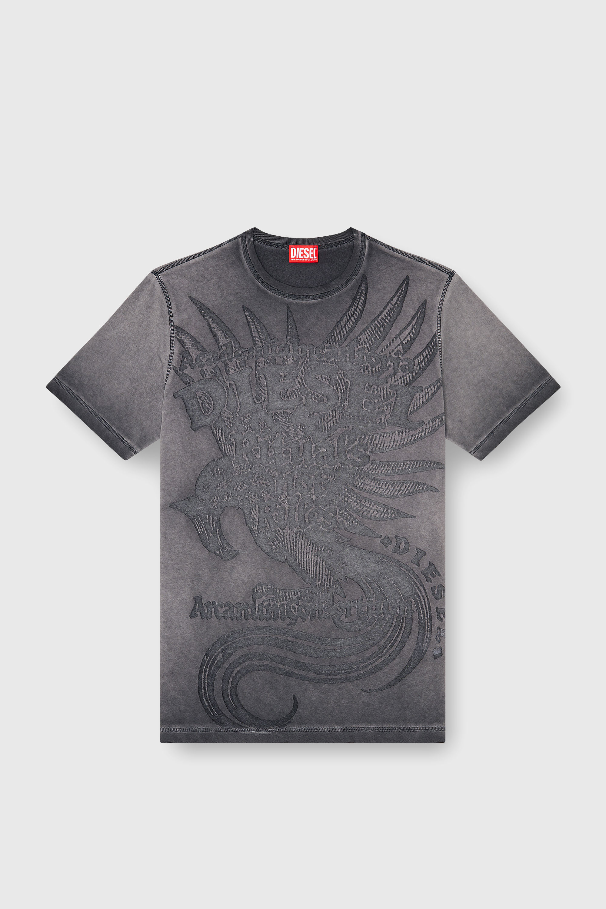 Diesel - T-RAWJUST-AA1, Herren Jersey-T-Shirt mit gepr&auml;gtem Motiv in Dunkelgrau - 2