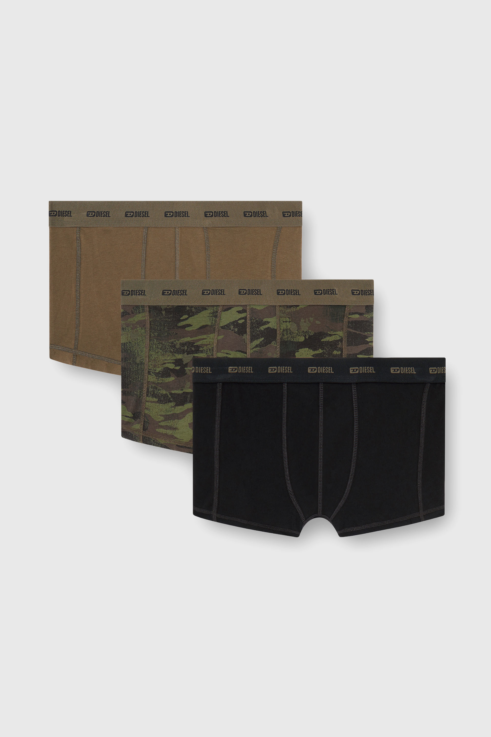 Diesel - DAMIEN-UTLT-3PACK, Herren Einfarbige und Camouflage Retropants im Dreierpack in Schwarz/Gr&uuml;n - 1