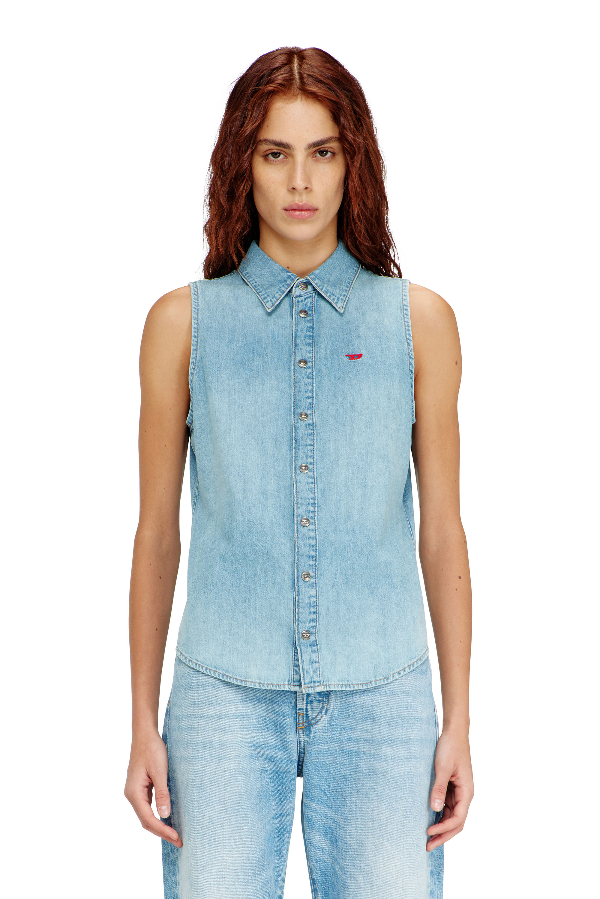 Diesel - DE-EAZY-SL, Damen &Auml;rmelloses Jeanshemd in Hellblau - 3