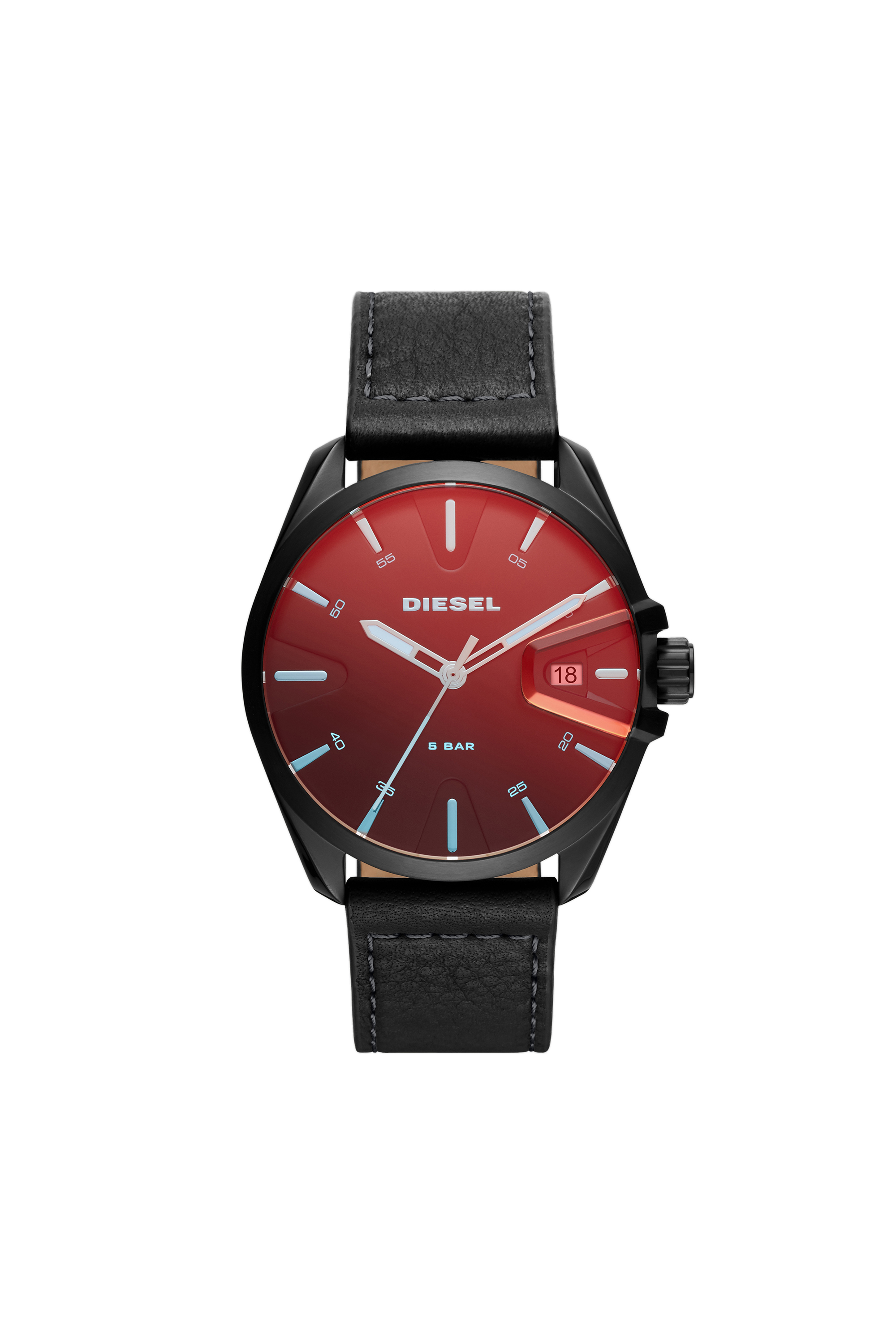 Diesel - DZ1945, Herren MS9-Armbanduhr mit Drei-Zeiger-Datumsuhrwerk und schwarzem Lederarmband in Schwarz - 1