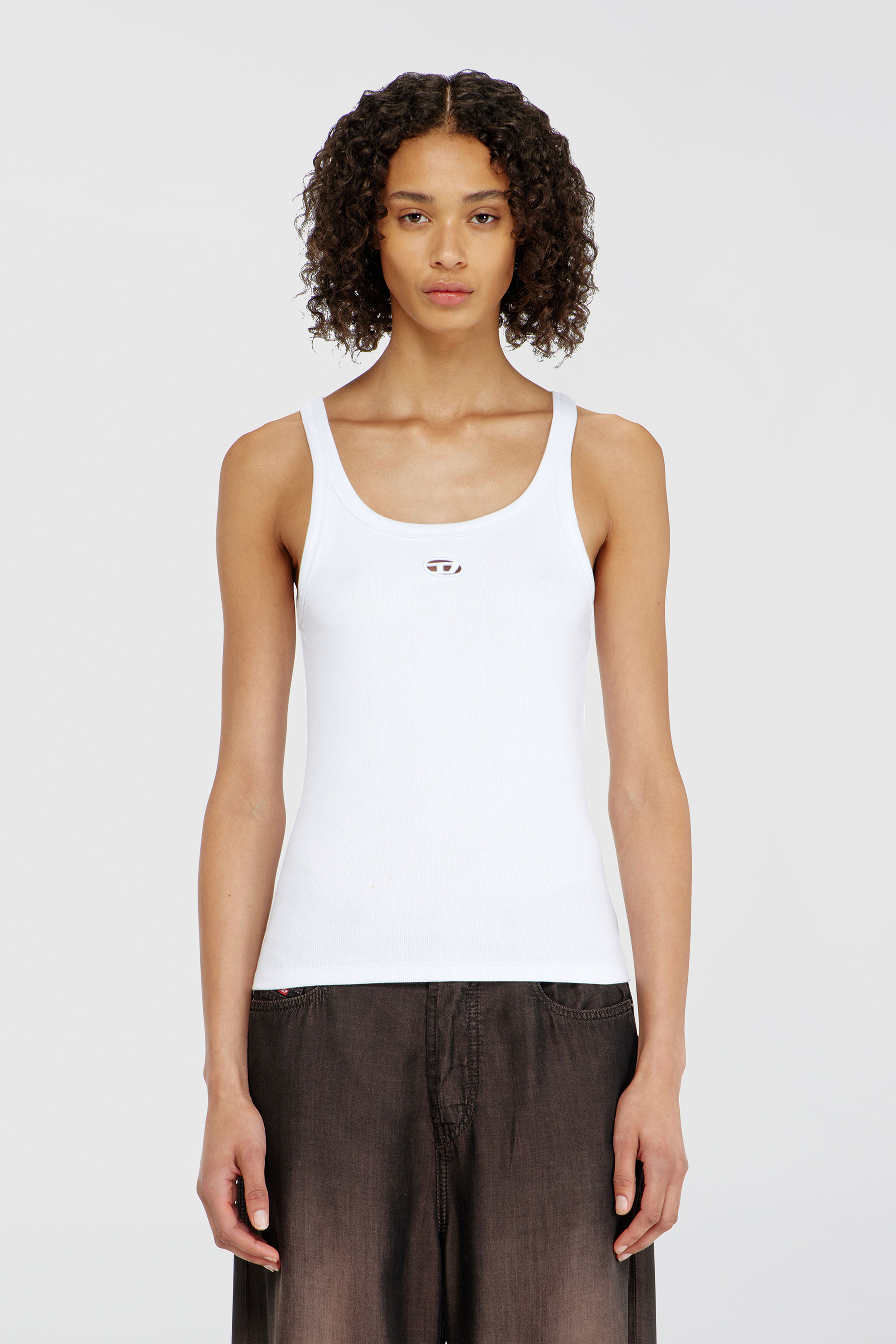 Diesel - T-WIFE-OD, Damen Schmales Tanktop mit lasergeschnittenem Oval D in Wei&szlig; - 3