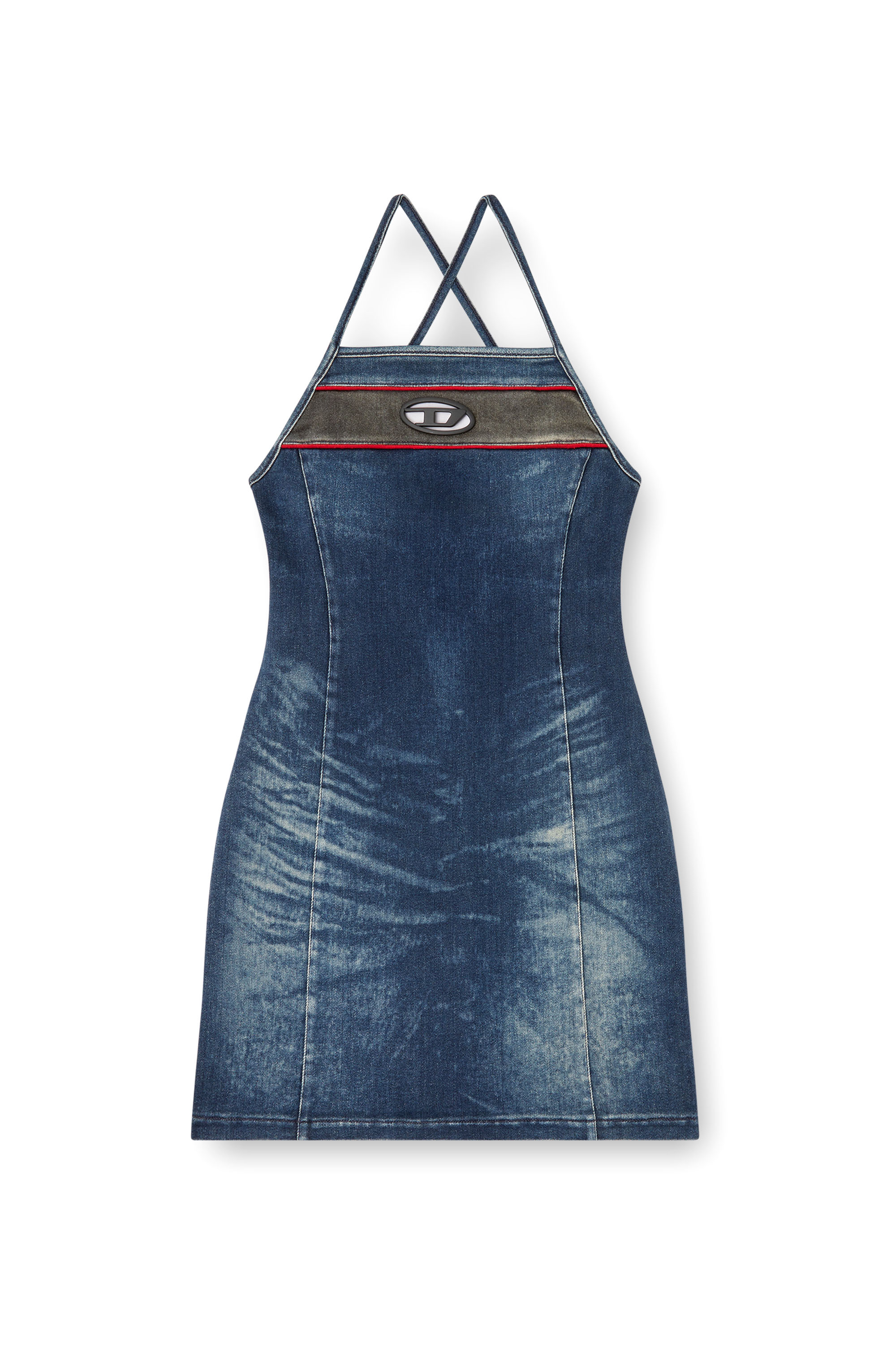 Diesel - DE-PILU-DRESS-S, Damen Kurzes Kleid aus zweifarbigem Stretch-Denim in Dunkelblau - 2