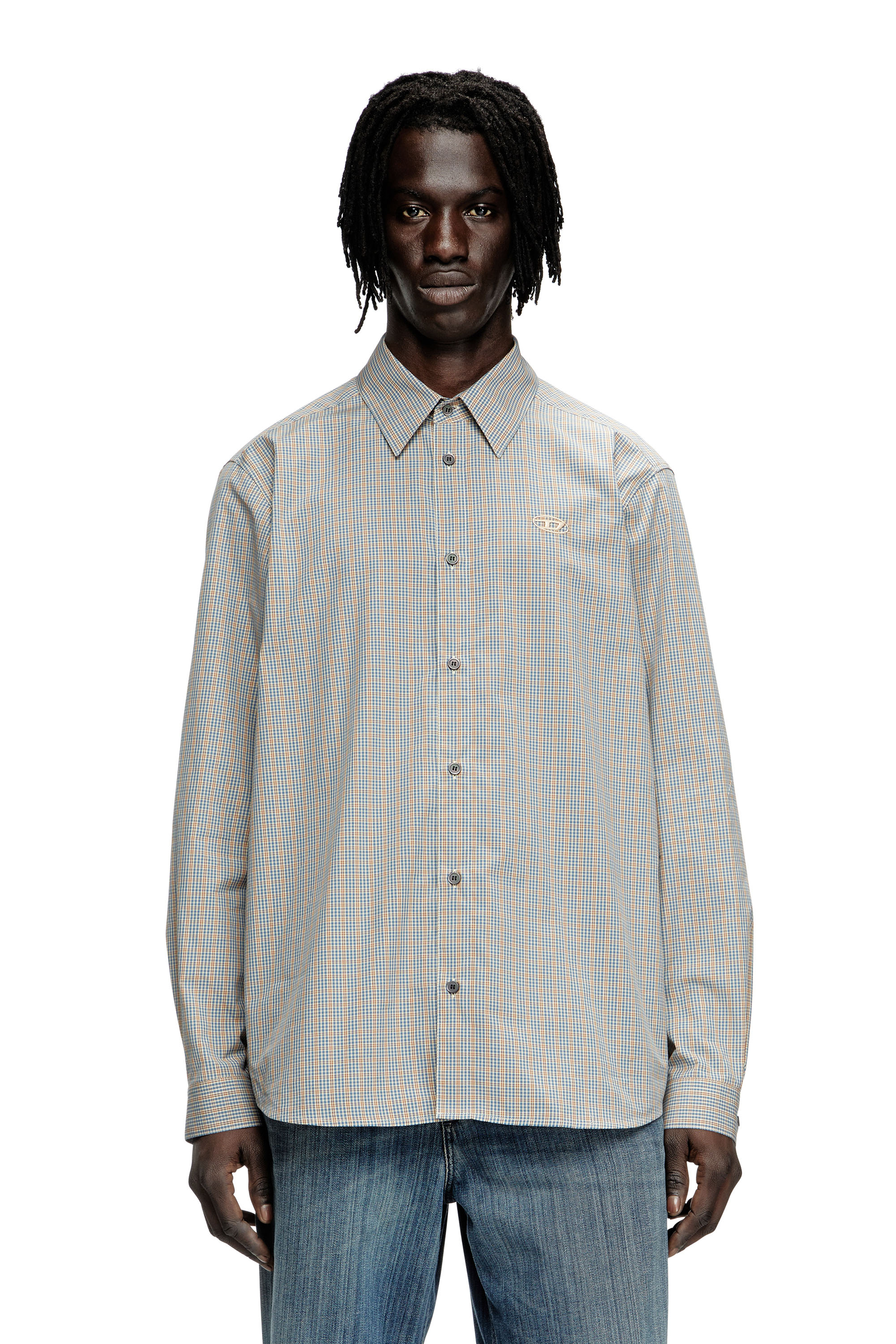 Diesel - S-SIMPLY-DLBV, Herren Karo-Shirt mit Oval D-Stickerei in Braun/Grau - 1