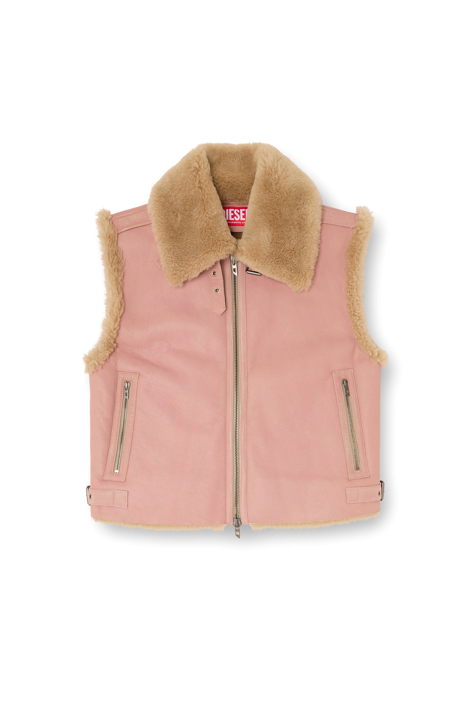 Diesel - L-HONT, Herren Lederweste mit Shearling in Rosa - 4
