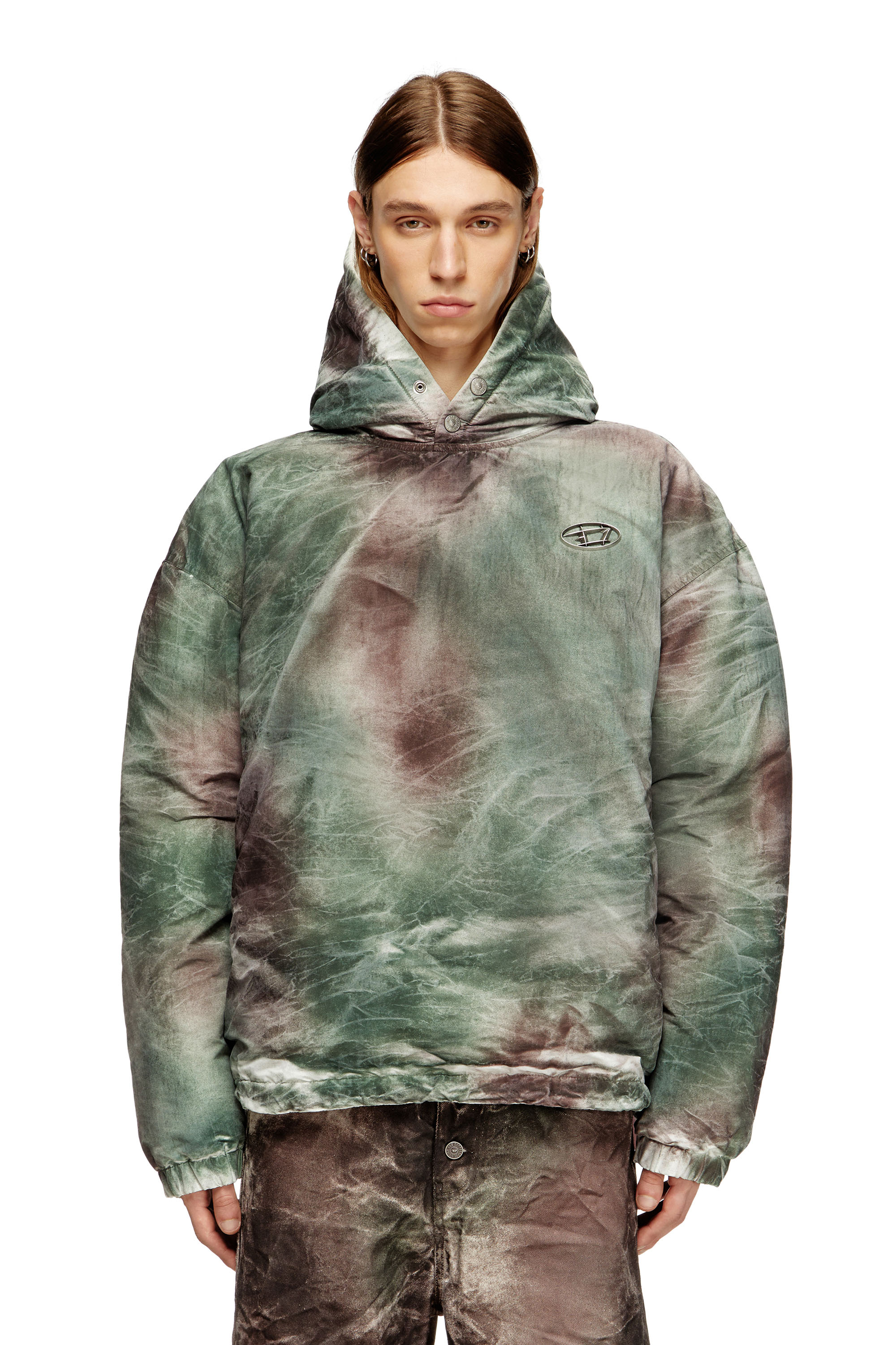Diesel - W-THUG-JKT-PUFFY, Unisex Gesteppte Kapuzenjacke aus Tarn-Nylon in Braun/Grün - 1