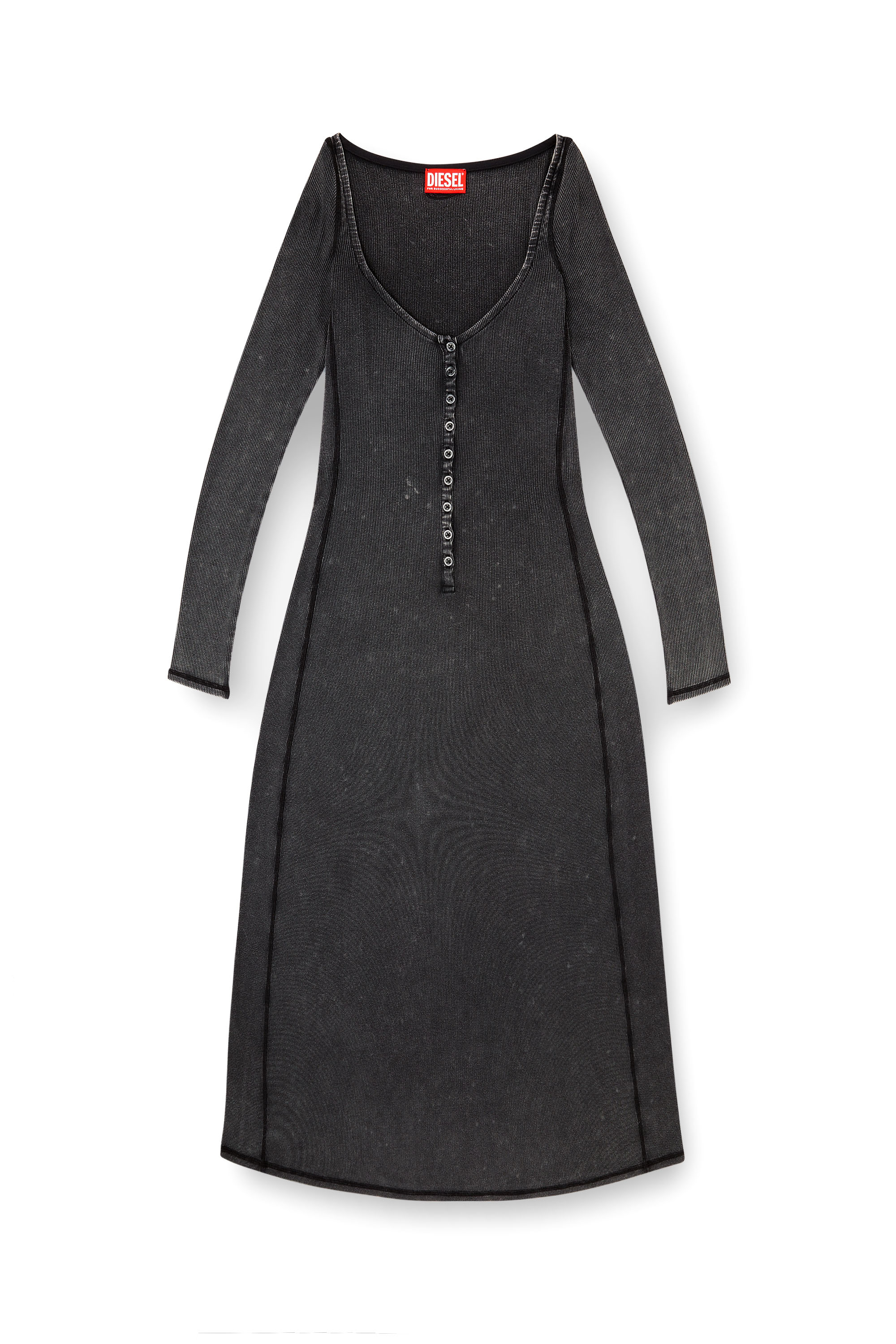 Diesel - D-LEY, Damen Midikleid aus verblasstem Rippstrick-Jersey in null - 1