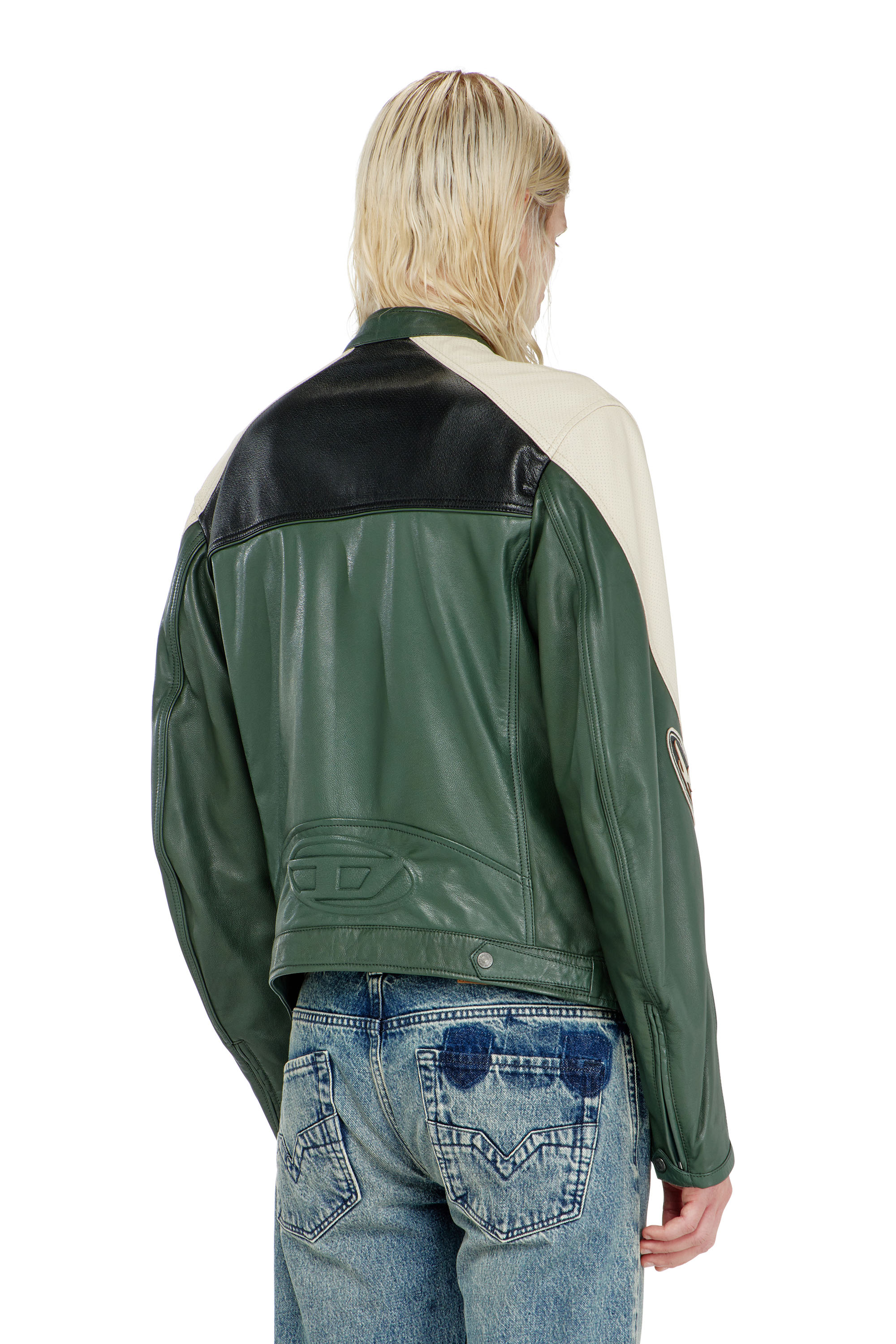 Diesel - L-AHTI, Herren Bikerjacke aus perforiertem Colour-Block-Leder in null - 4