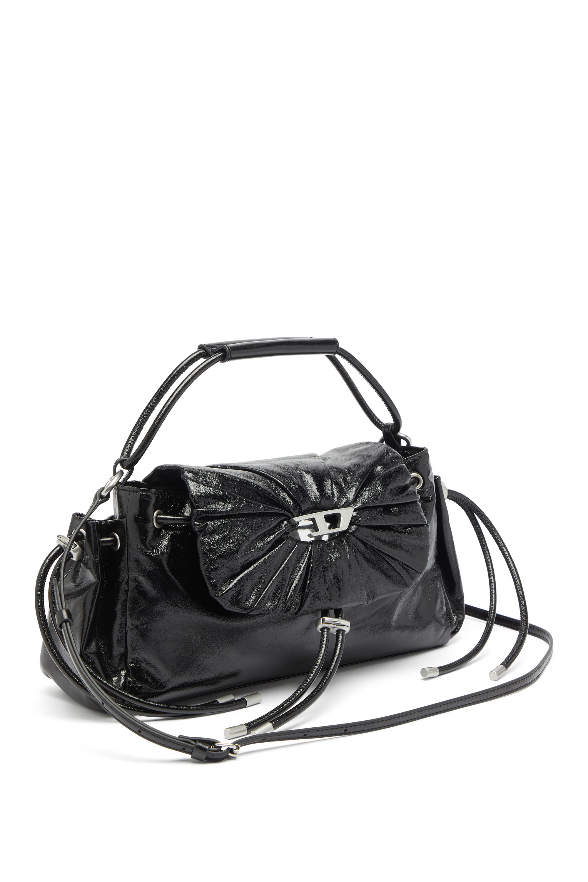 Diesel - SCRUNCH-D TOP HANDLE, Damen Scrunch-D - Top-Handle-Tasche aus gl&auml;nzendem Leder mit Falten in Schwarz - 5