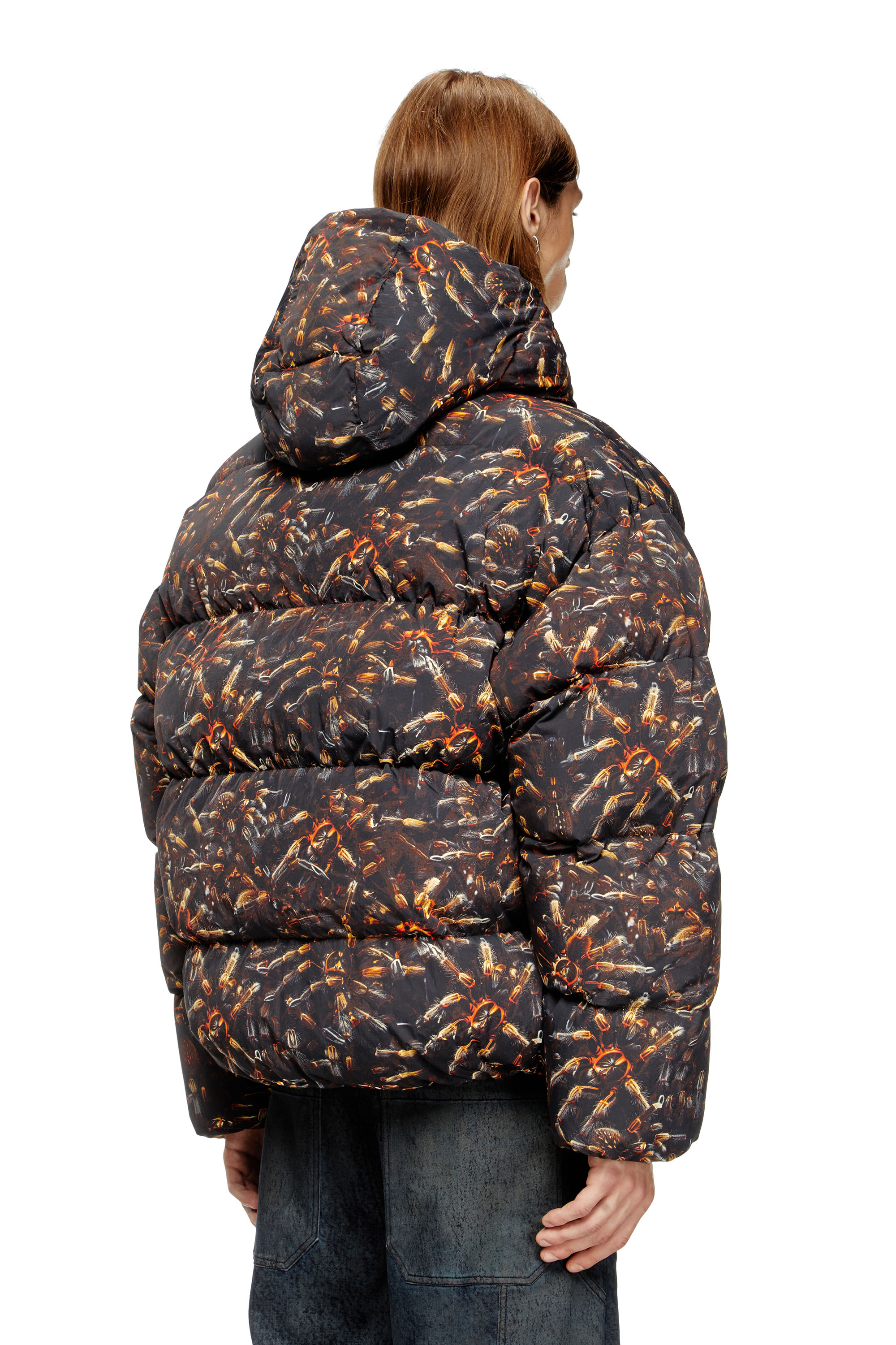 Diesel - W-SPIDER, Herren Daunen-Jacke mit Kapuze und Spinnen-Muster in Schwarz/Braun - 4