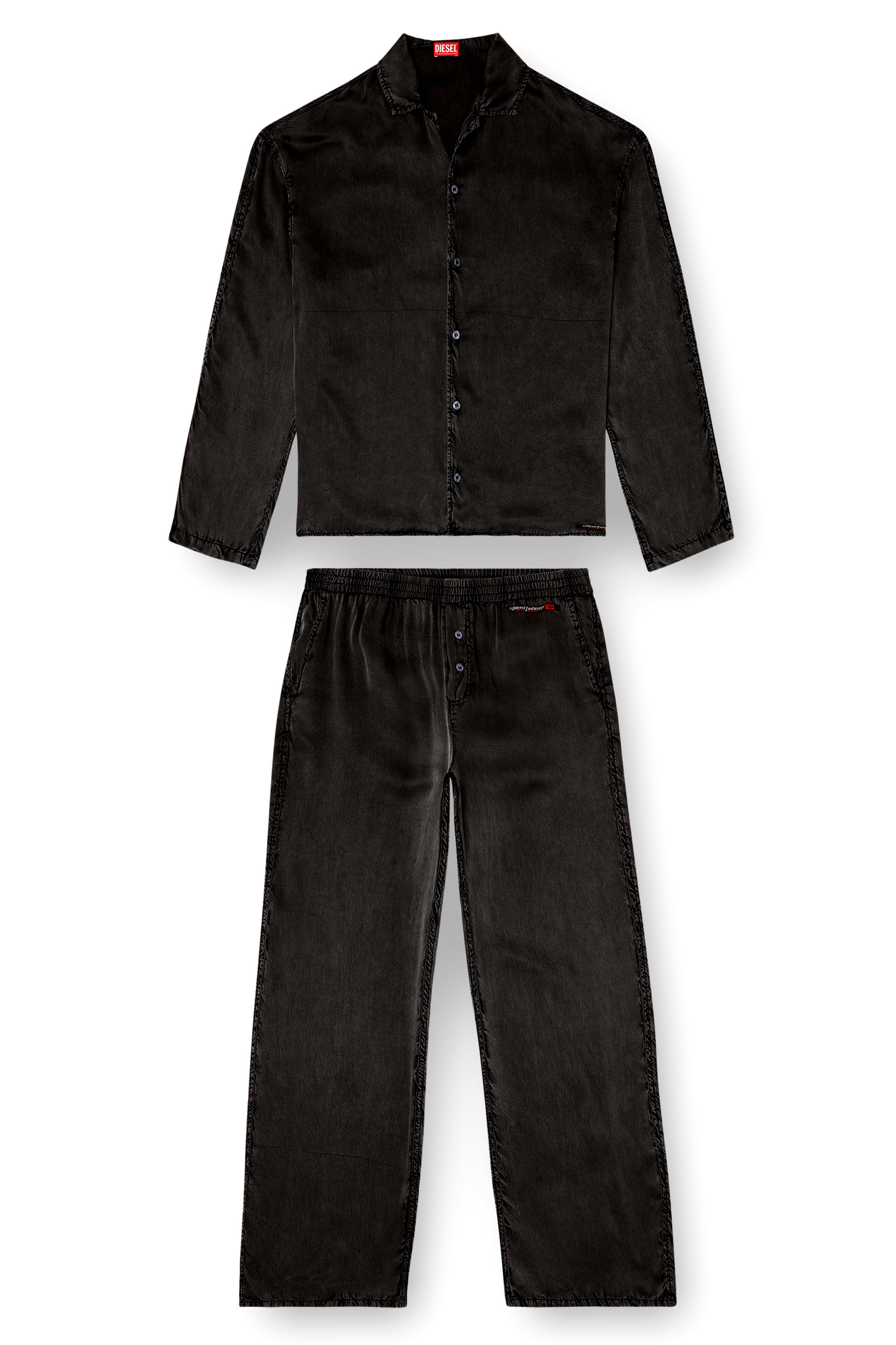 Diesel - SET-KEITH-DNM, Unisex Fließende Pyjamas mit Denim-Effekt in Schwarz - 2