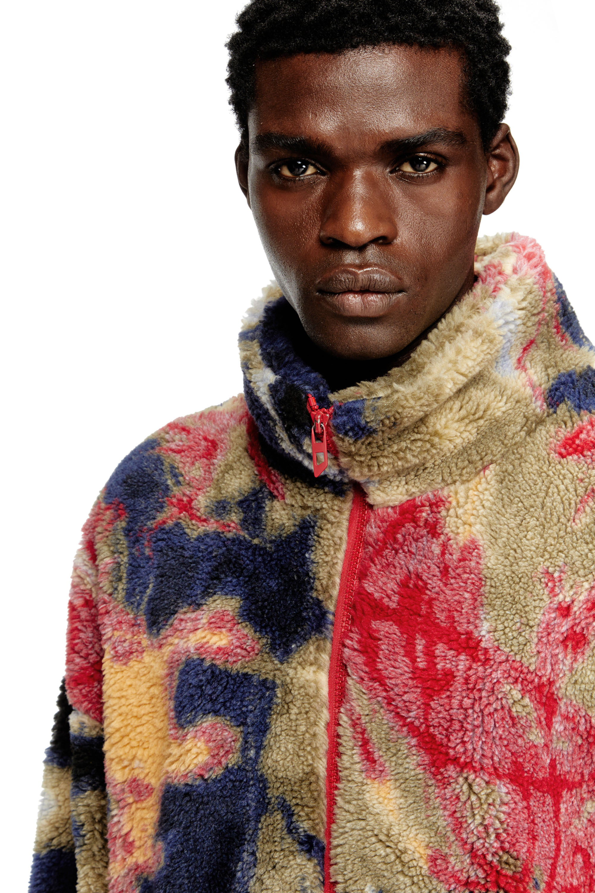 Diesel - S-LUKE, Herren Teddy-Fleece-Jacke mit Graffiti-Motiv in Beige/Schwarz - 5