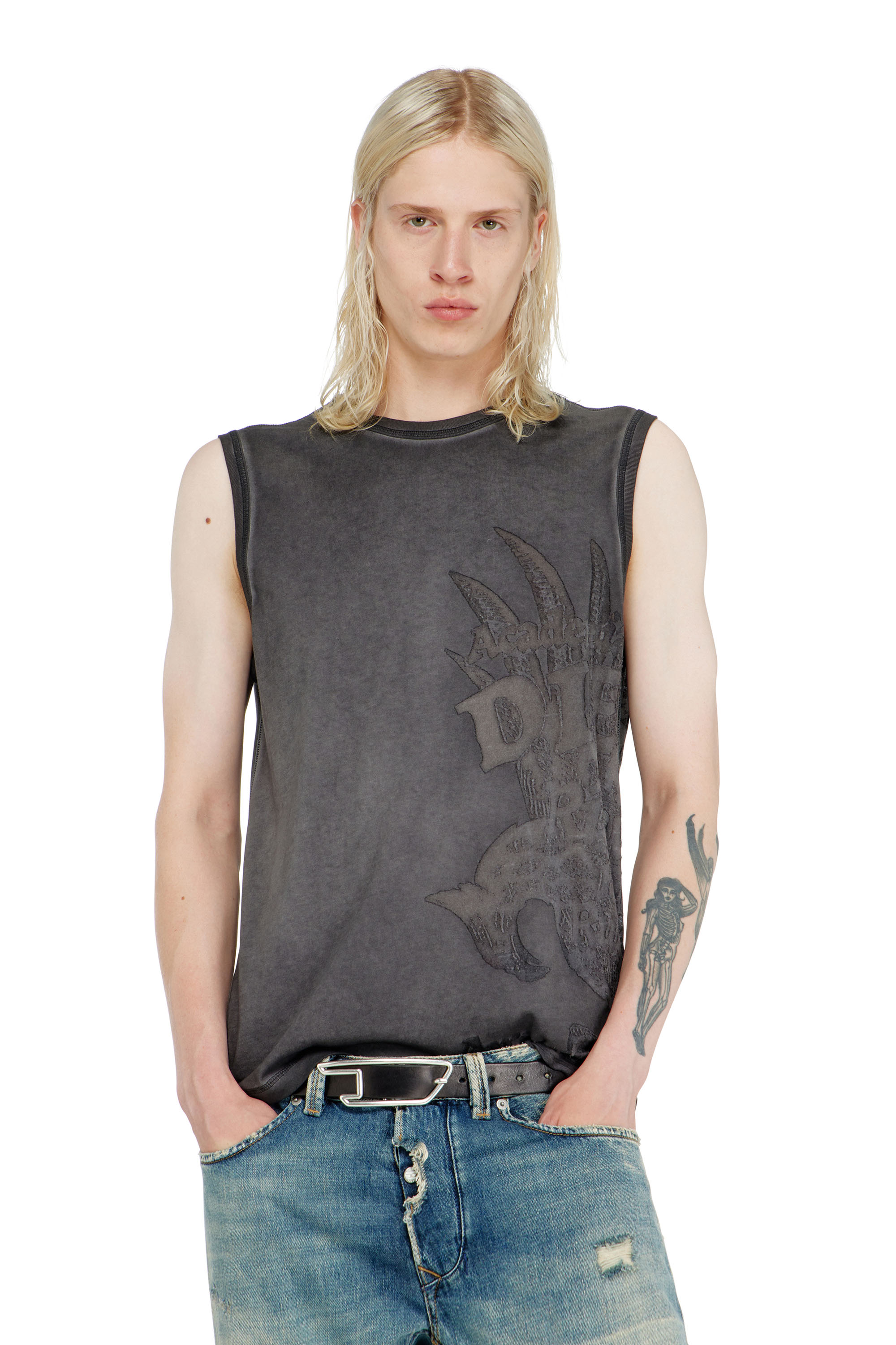Diesel - T-RAWBISCO, Herren &Auml;rmelloses Jersey-Top mit gepr&auml;gten Grafiken in null - 3