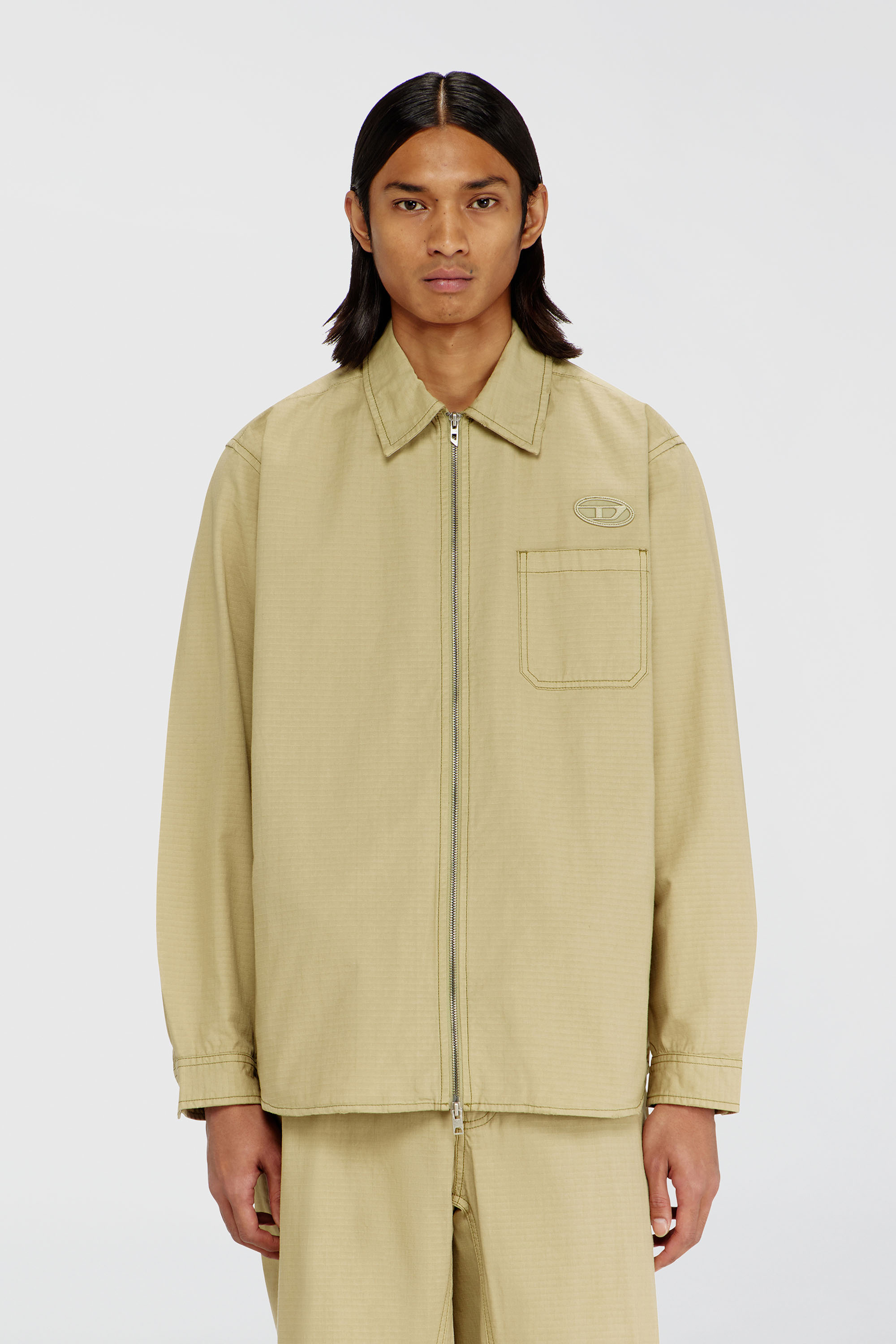 Diesel - S-ALIAS-ZIP, Herren Ripstop-Hemd mit Rei&szlig;verschluss in Beige - 1