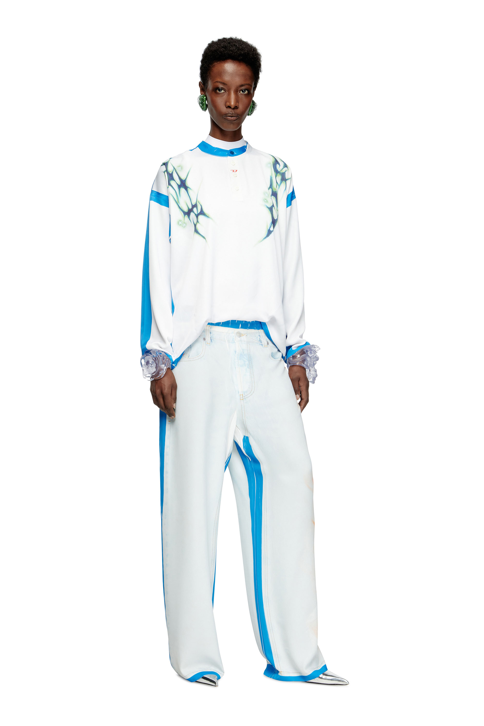 Diesel - T-OLAVI-A-SER-GRAFFITI-JAP, Unisex Langarm-T-Shirt mit Graffiti-Print in Blau/Weiss - 6