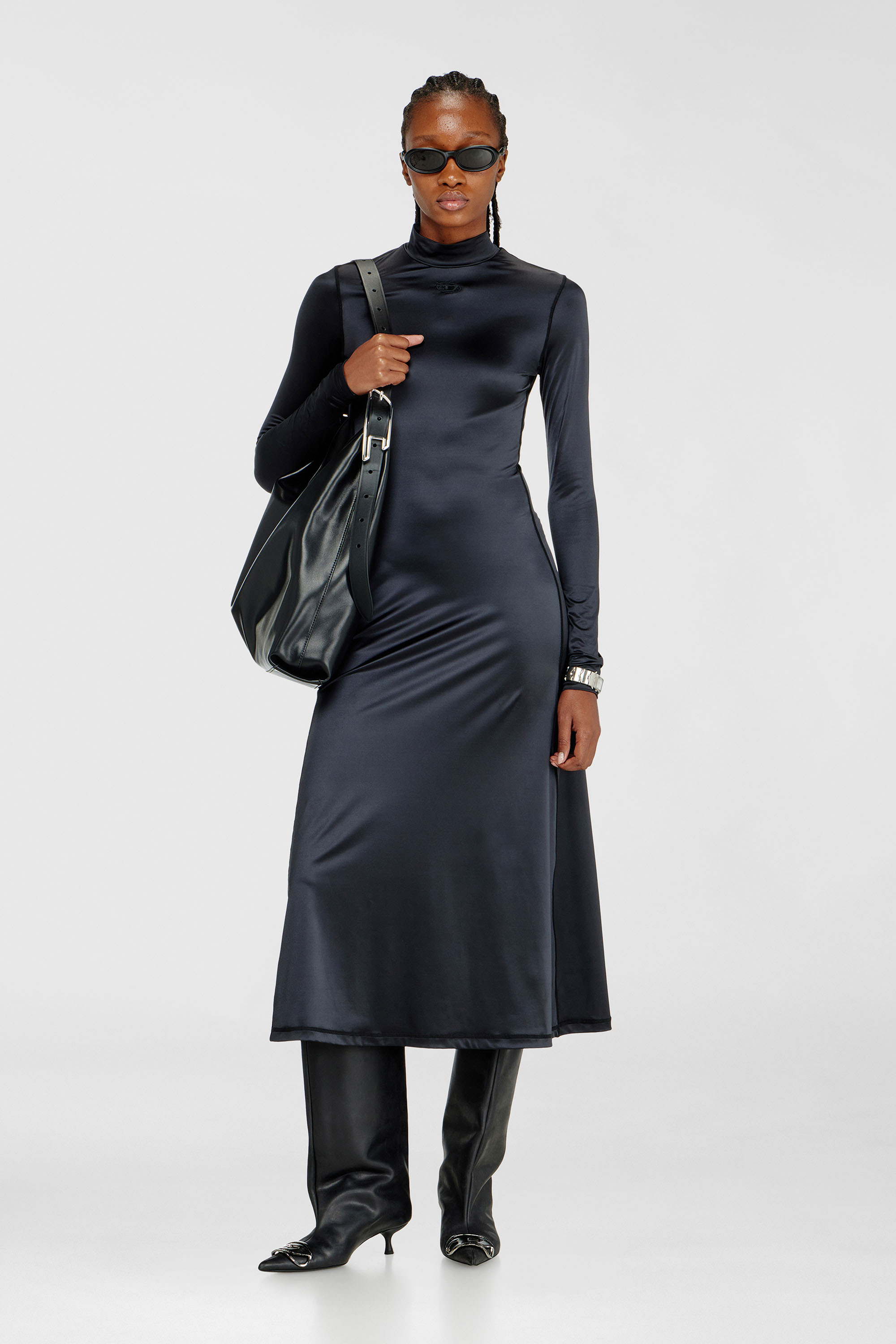 Diesel - D-UNGO, Damen Flie&szlig;endes Midikleid mit Rollkragen in Schwarz - 2