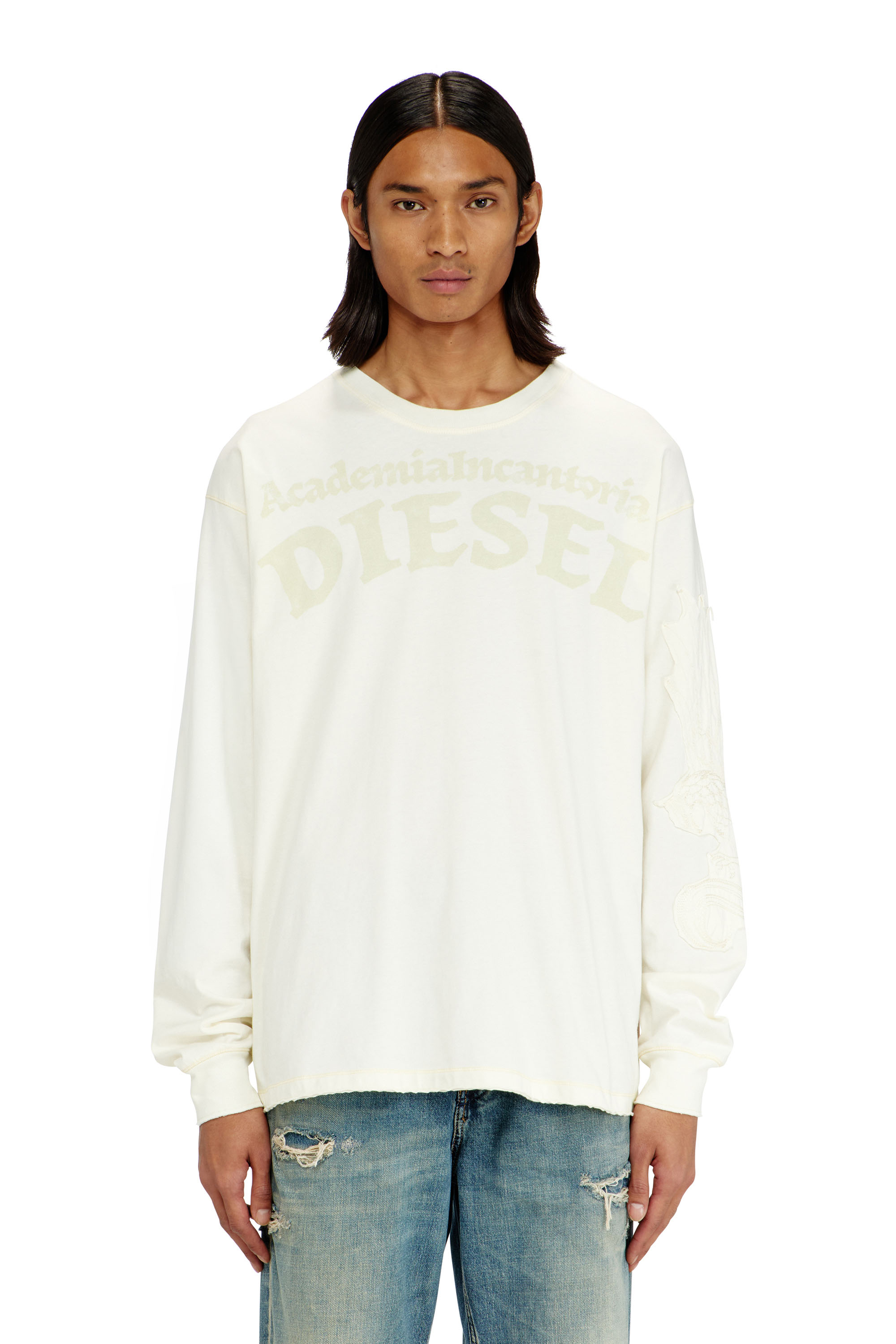 Diesel - T-NORM-LS-AA3, Herren Langarm-T-Shirt mit Prints und Patches in Wei&szlig; - 3