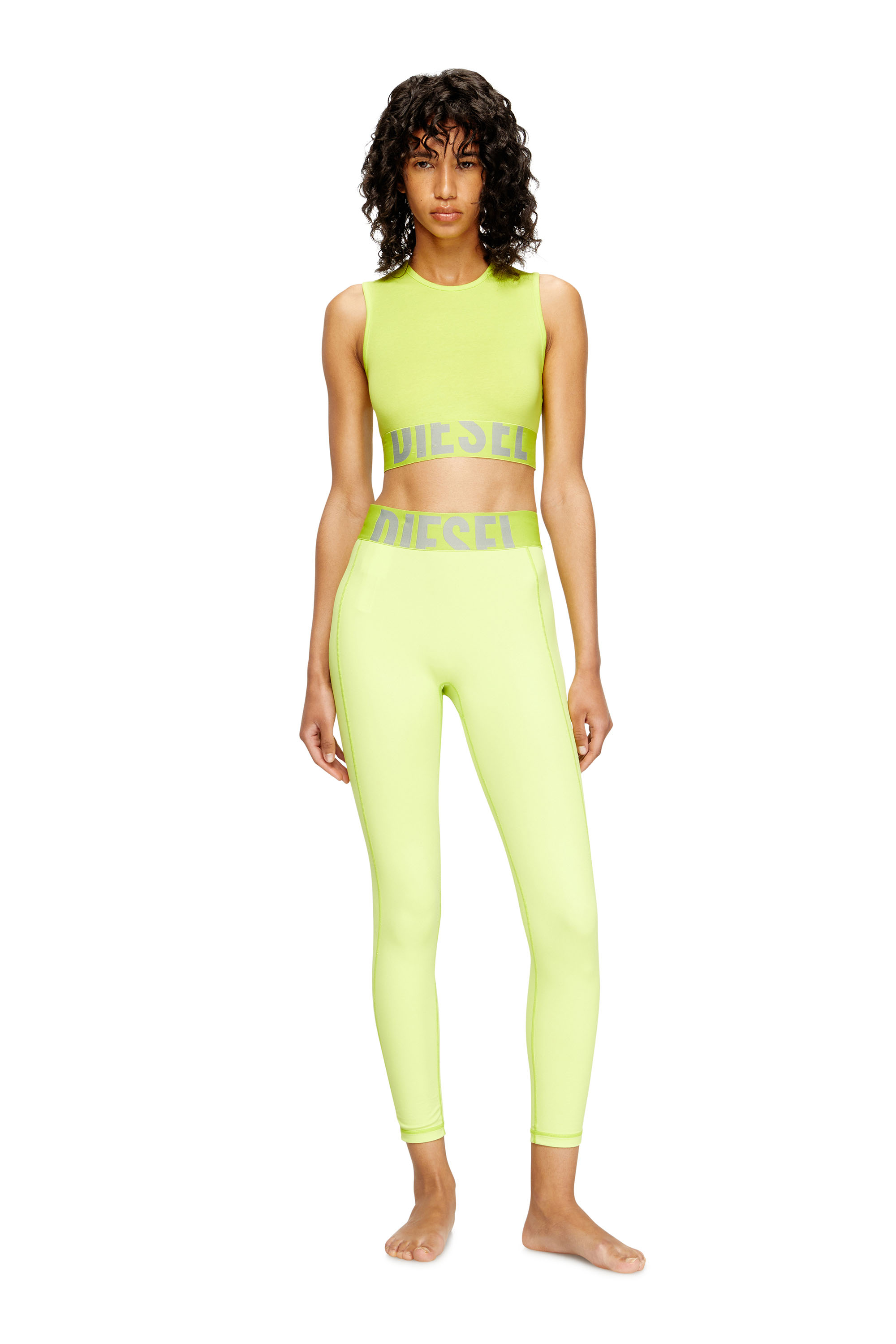 Diesel - ADELINE-D-POP, Damen Leggings aus Mikrofaser mit Cut-off-Logo in Neongrün - 1