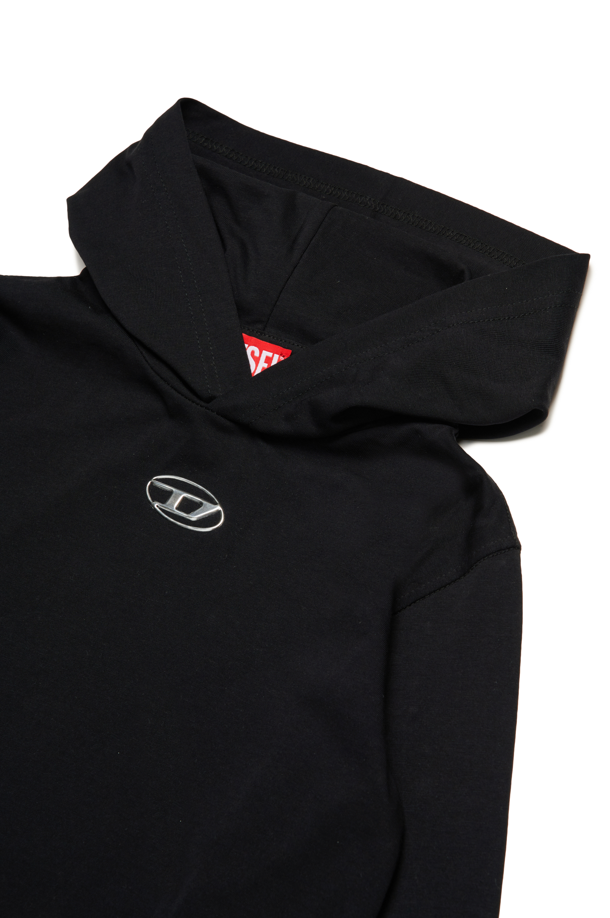 Diesel - TNICK OVER, Herren T-Shirt mit Kapuze mit Oval D-Logo aus Metall in Schwarz - Image 3