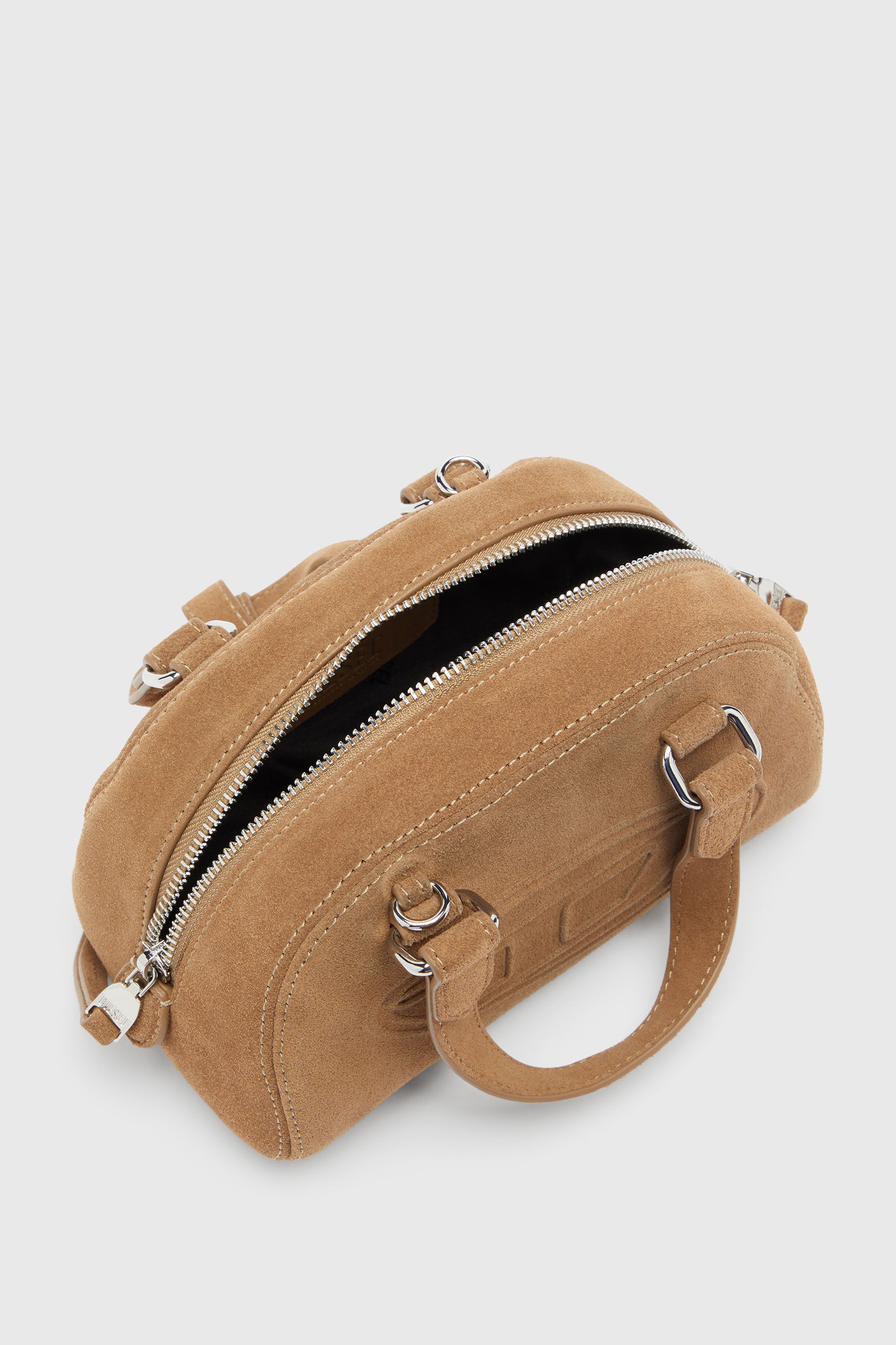 Diesel - 1DR DOME CROSSBODY, Unisex 1DR Dome-Kleine-Bowlingtasche aus Veloursleder in Beige - 4