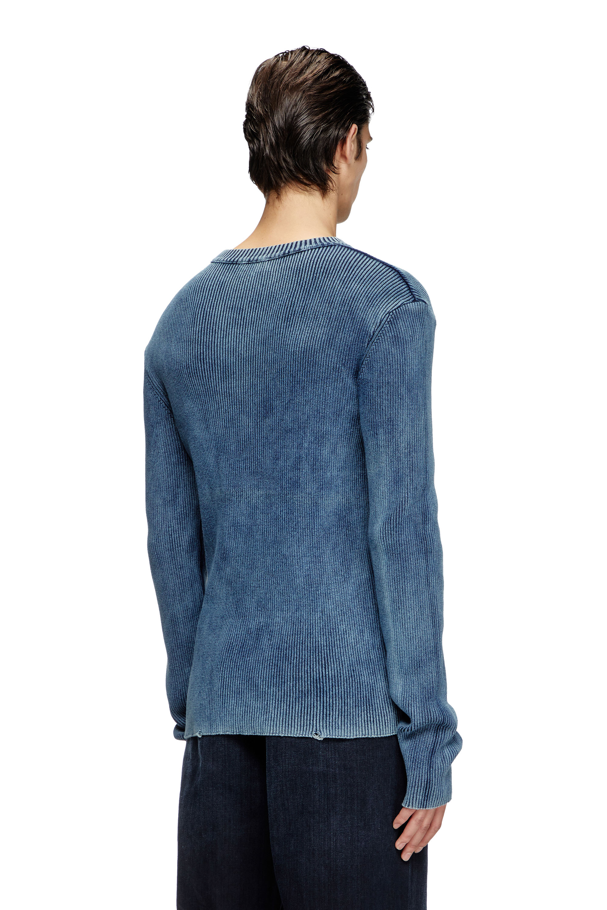 Diesel - K-DARIN-D, Herren Distressed jumper with cut-out logo in Blau - 4