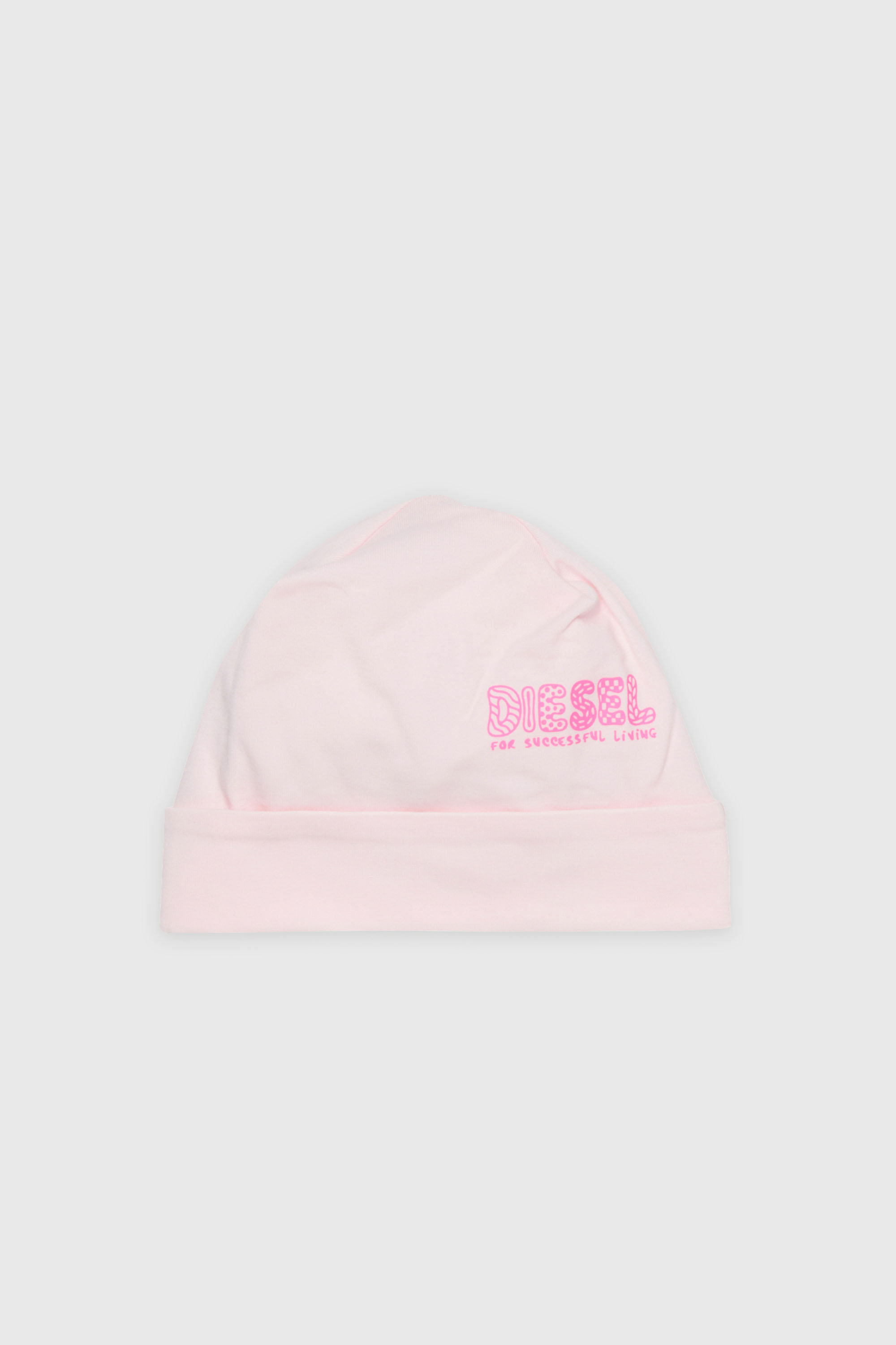 Diesel - FUBBY-NB, Unisex Neugeborenen-M&uuml;tze mit Doodle-Logo-Print in Rosa - 1