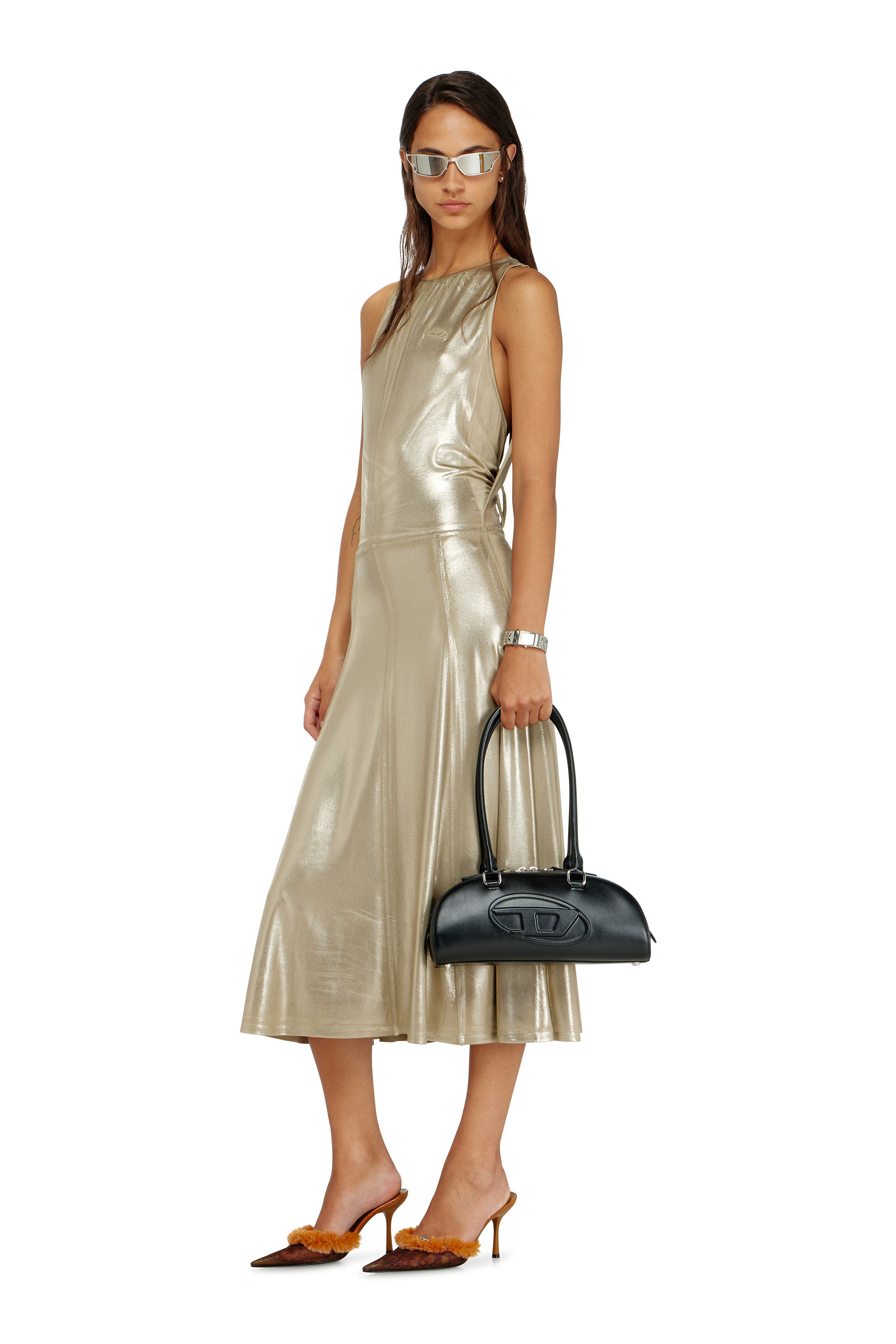 Diesel - D-DYVYNY, Damen Flie&szlig;endes Metallic-Midikleid mit offenem R&uuml;cken in null - 1