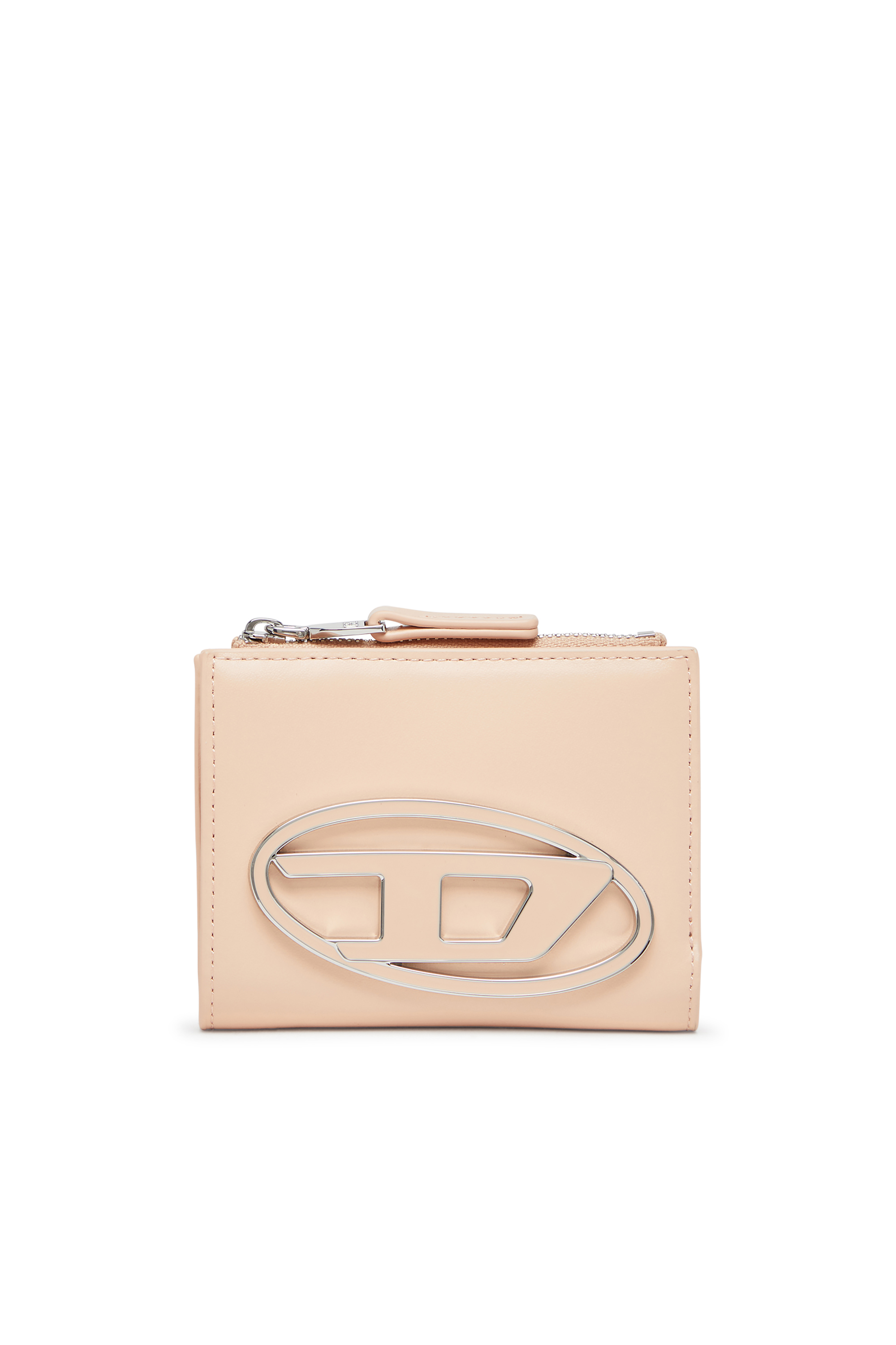 Diesel - 1DR BI-FOLD ZIP II, Damen Kleines Portemonnaie aus Leder mit Logo-Plakette in Fleischfarben - 1