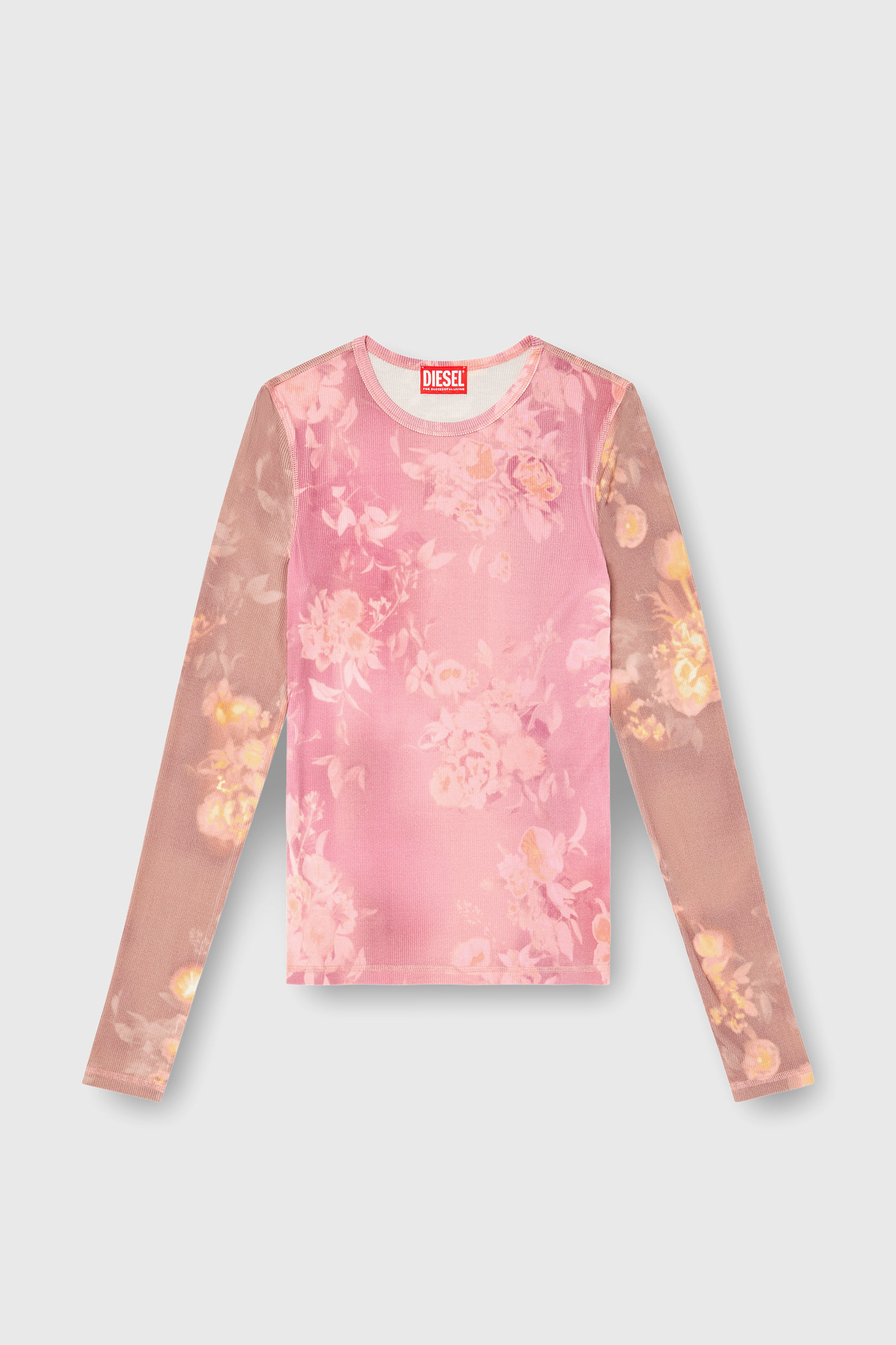 Diesel - T-MOKY-LS, Damen Top aus geripptem Jersey mit Blumenprint in Rosa - 2