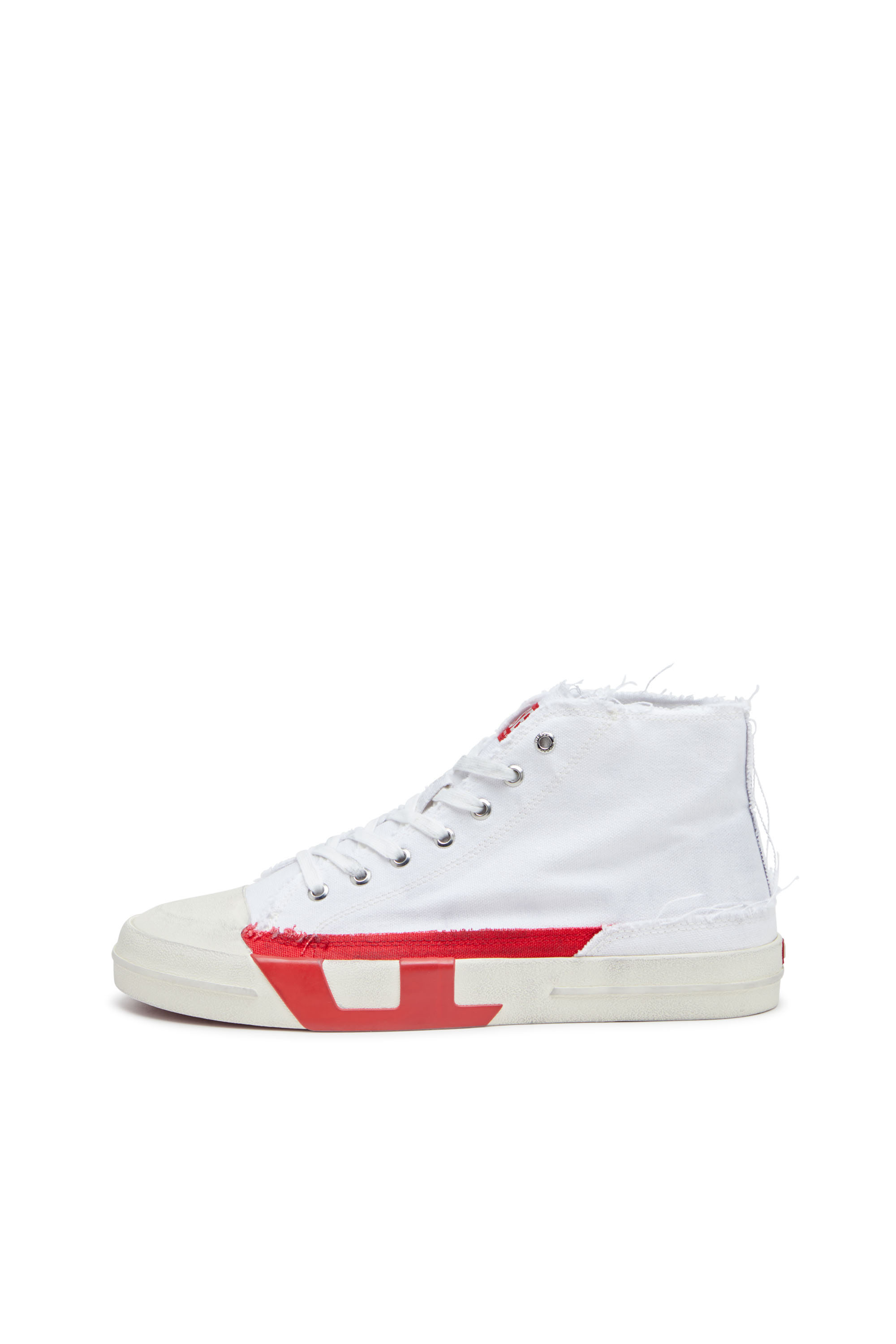 Diesel - S-D-VERSE MID, Man's Dirty-effect high-top canvas sneakers in White/Red - 7