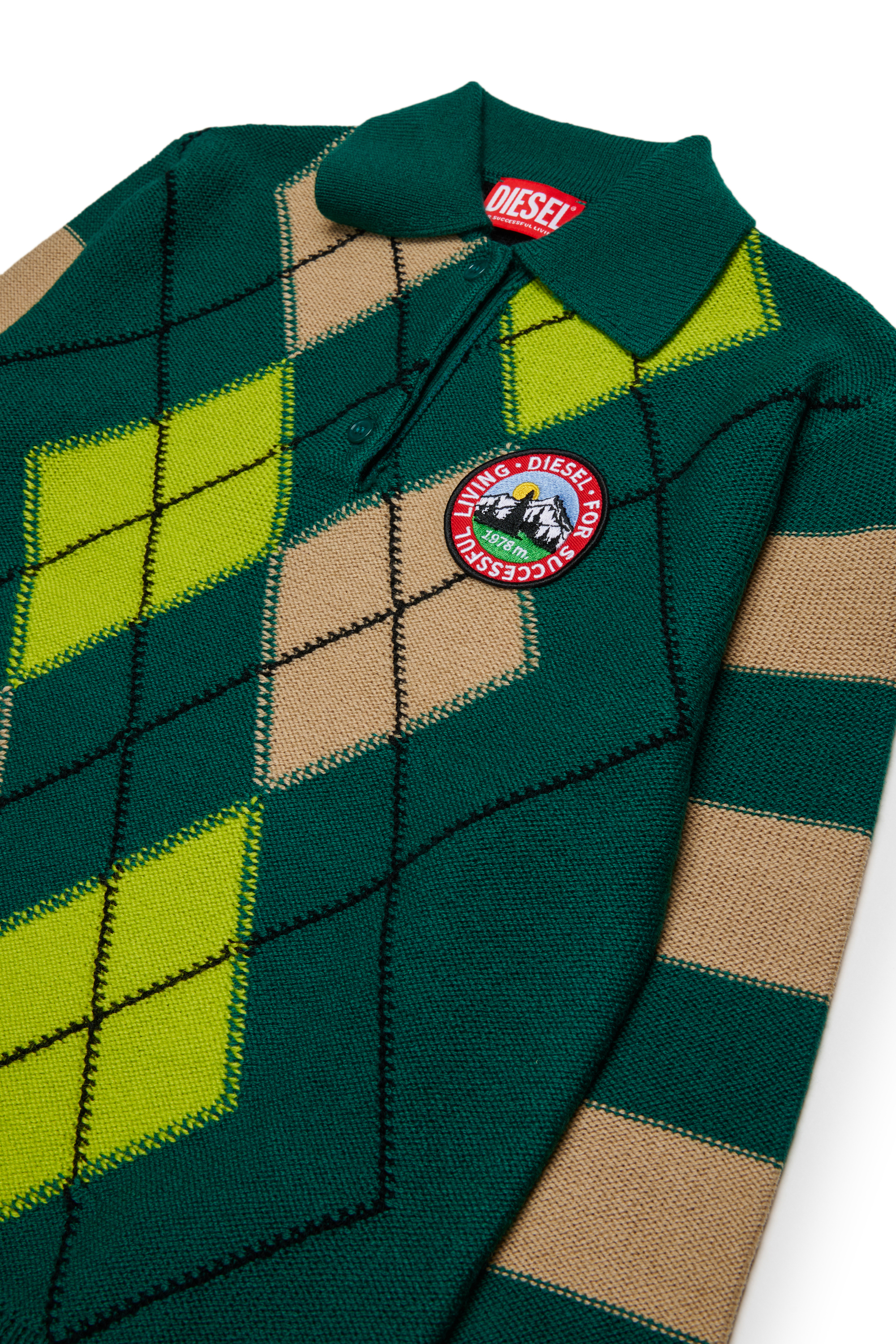 Diesel - KROMBY OVER, Unisex Polo-Pullover aus Wollmischung mit Argyle-Muster in Gr&uuml;n - 3