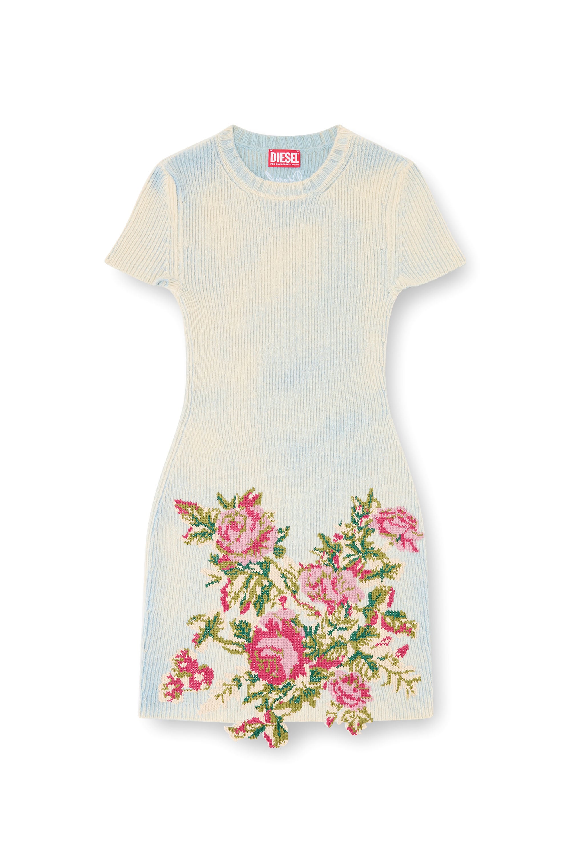 Diesel - M-RINNIE, Damen Kurzes Kleid aus Wollmischung mit Blumenmuster in Wei&szlig; - 3