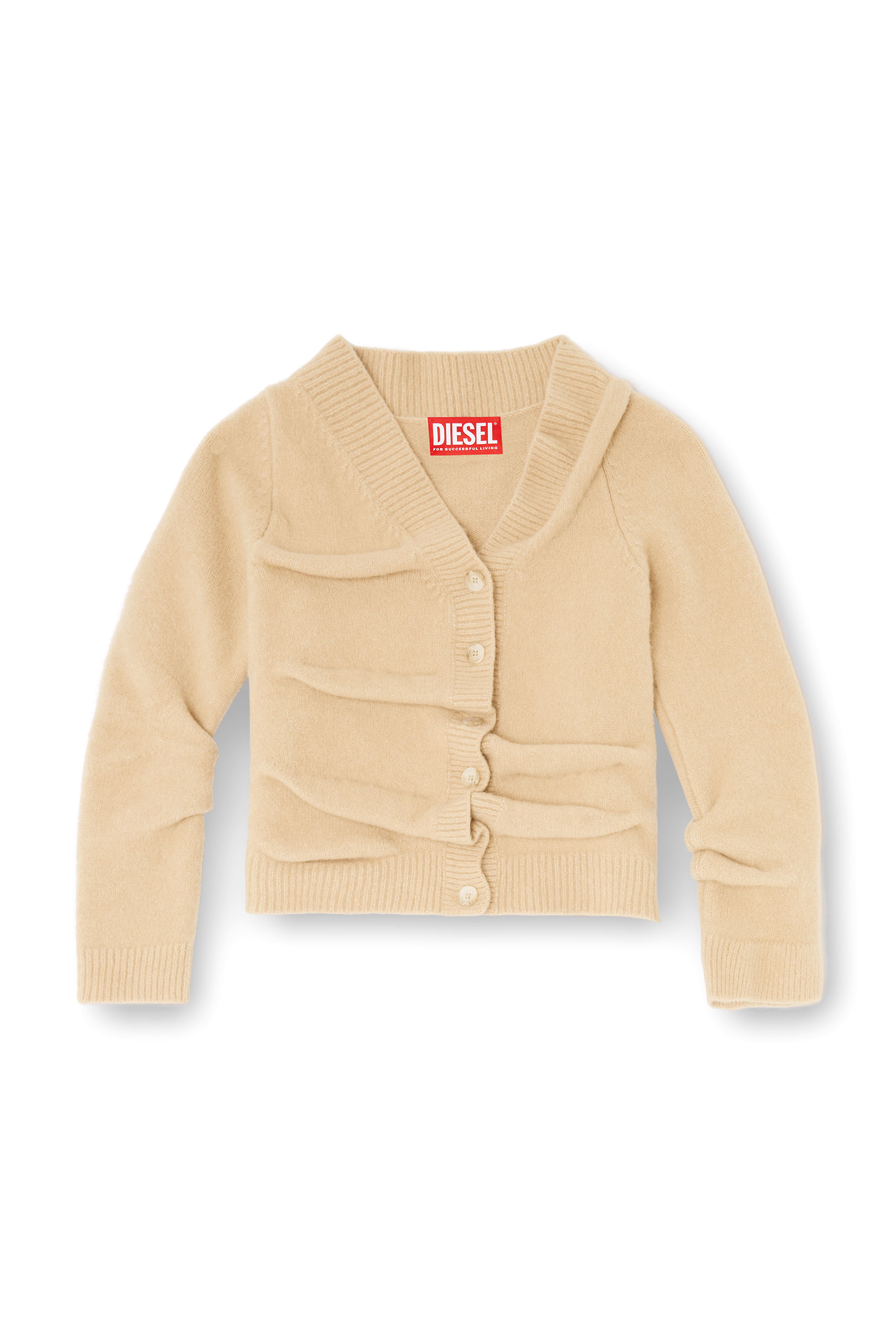 Diesel - M-AVA, Damen Kurz geschnittener Cardigan aus gekochtem, geknittertem Strick in Beige - 4