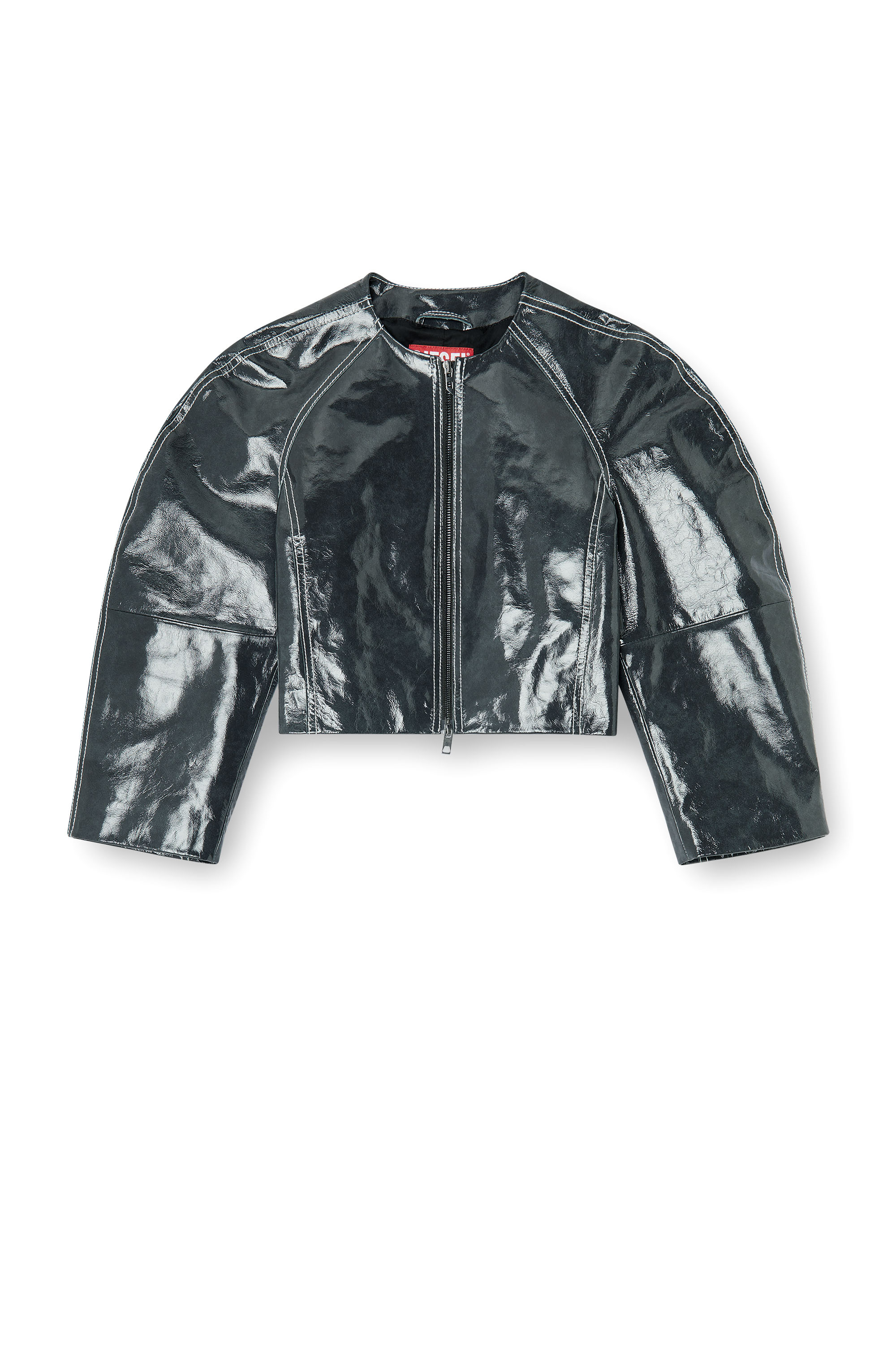 Diesel - L-ANDON, Damen Patent-leather jacket mit Cocoon-&Auml;rmeln in Dunkelgrau - 3