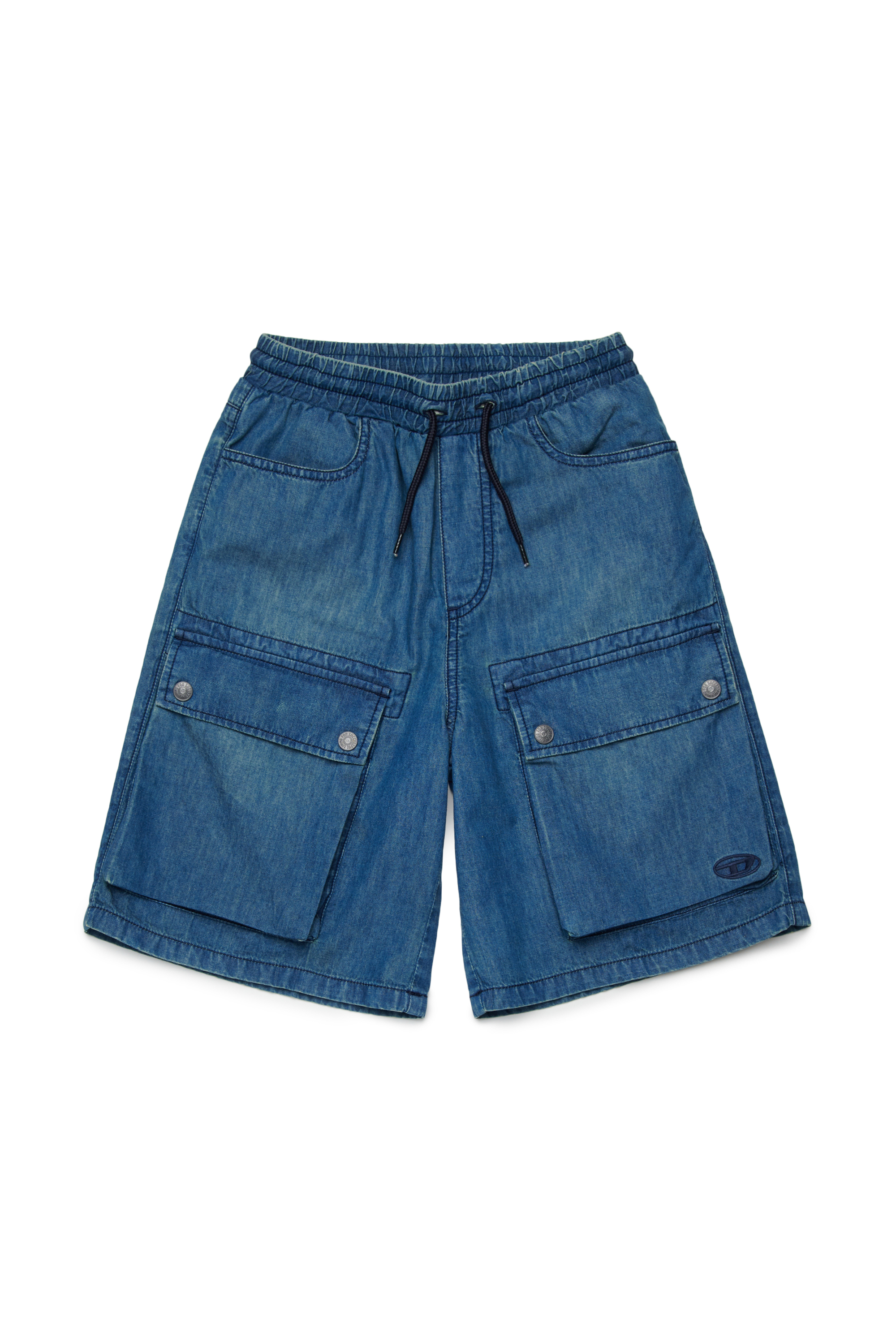 Diesel - PELTY, Damen Denim-Cargo-Shorts mit elastischem Bund in Mittelblau - 1