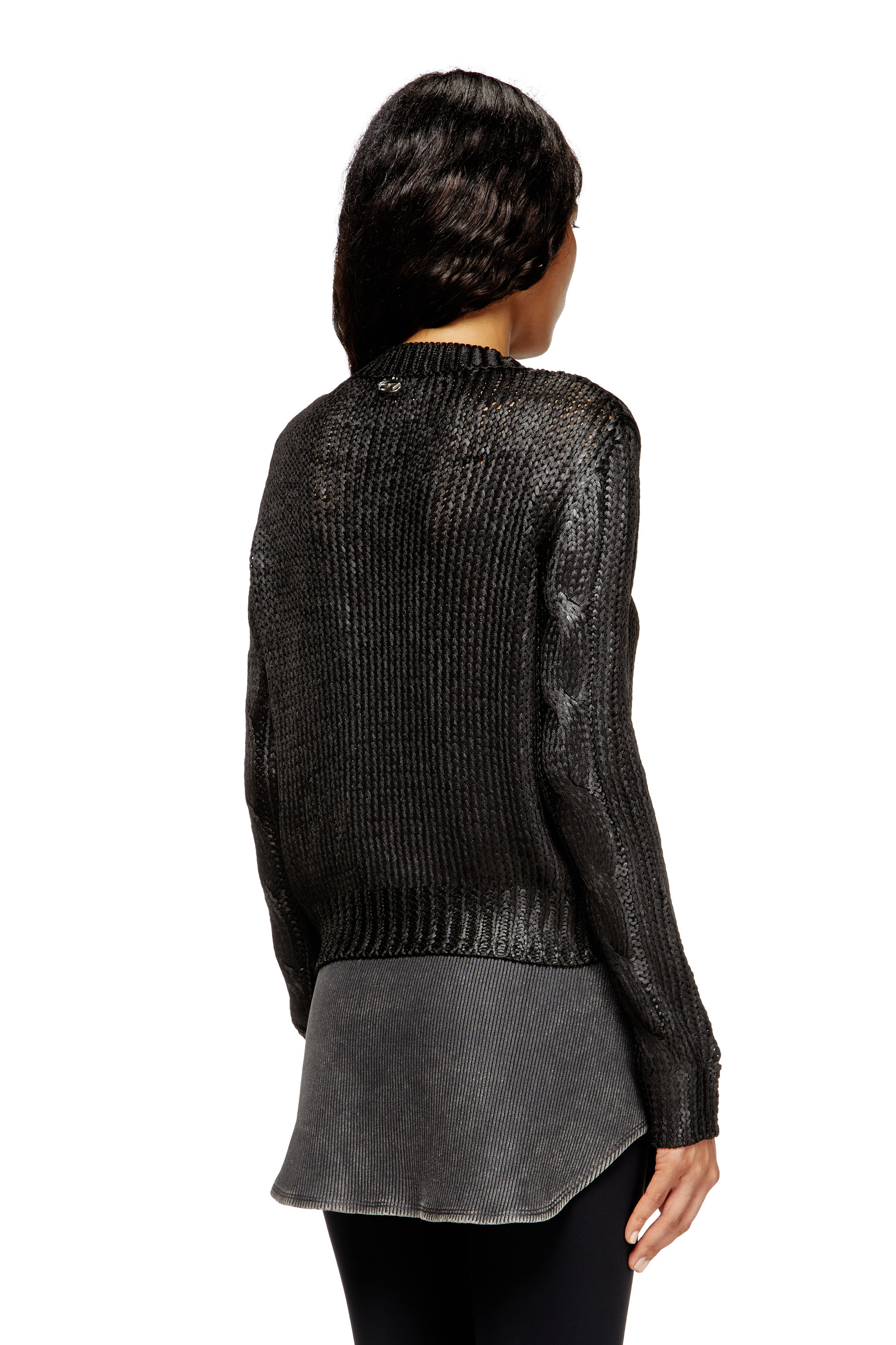 Diesel - M-MICCHA, Damen Pullover mit Zopf-Muster und Glanzeffekt in Schwarz - 4