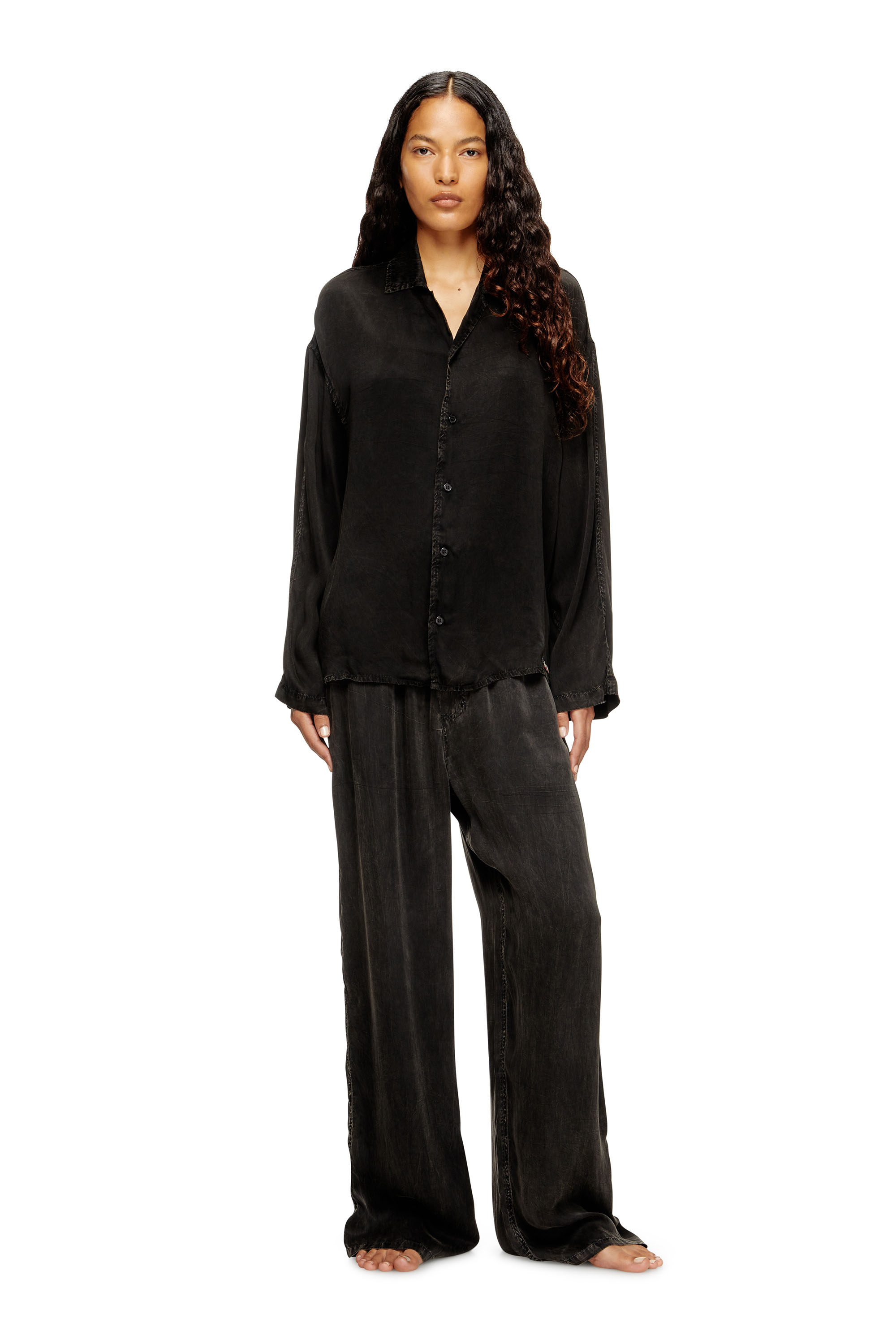 Diesel - SET-KEITH-DNM, Unisex Fließende Pyjamas mit Denim-Effekt in Schwarz - 1