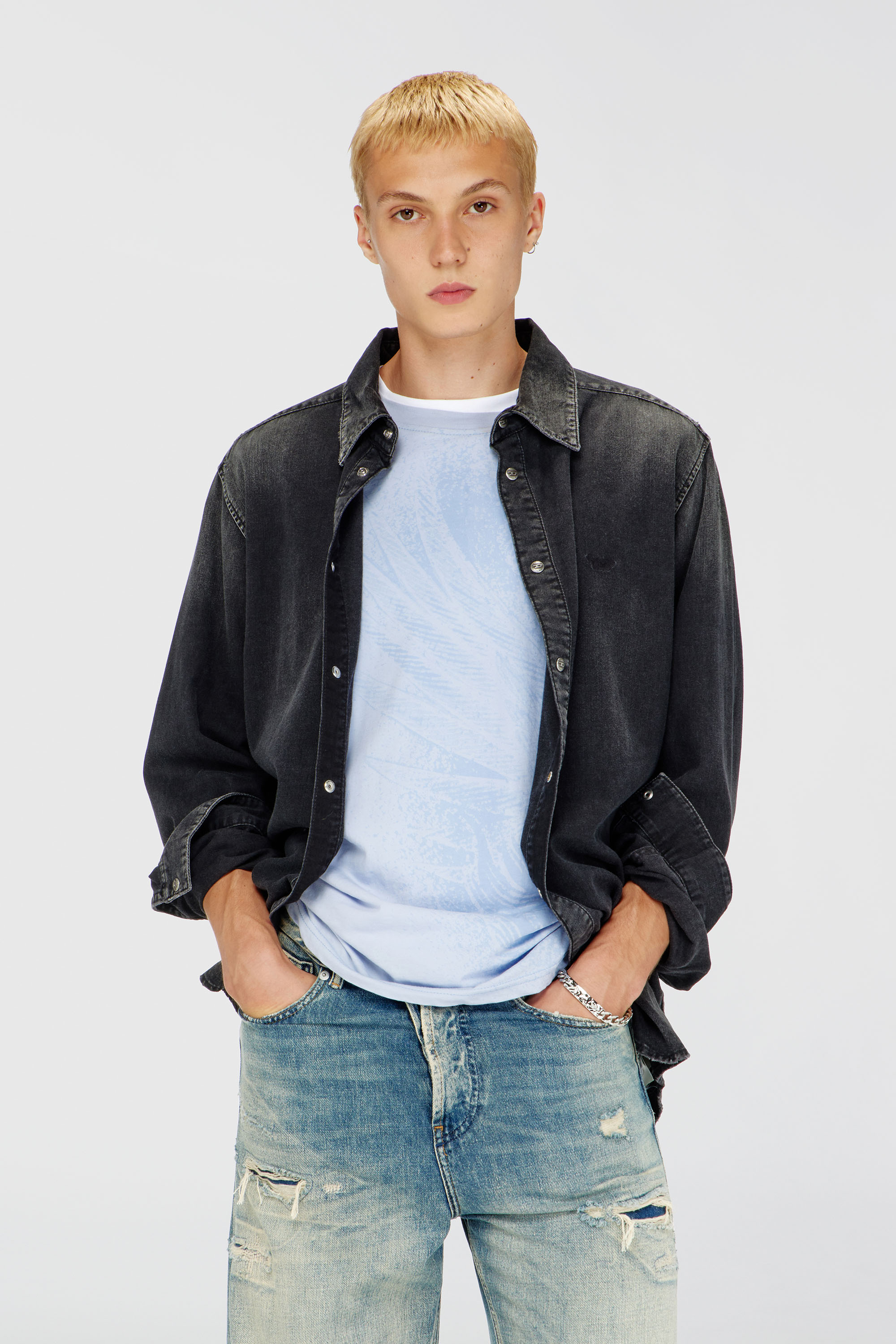 Diesel - D-SIMPLY, Herren Lang&auml;rmeliges Denimhemd in Schwarz - 1