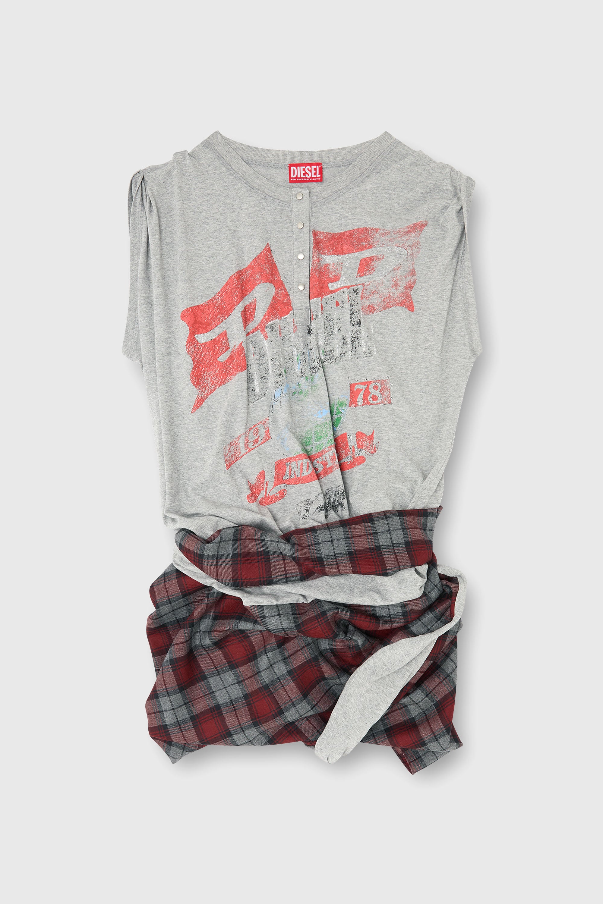 Diesel - J-VOXA-CHECK, Damen Overall aus Jersey und kariertem Wollstoff in Rot/Grau - 1