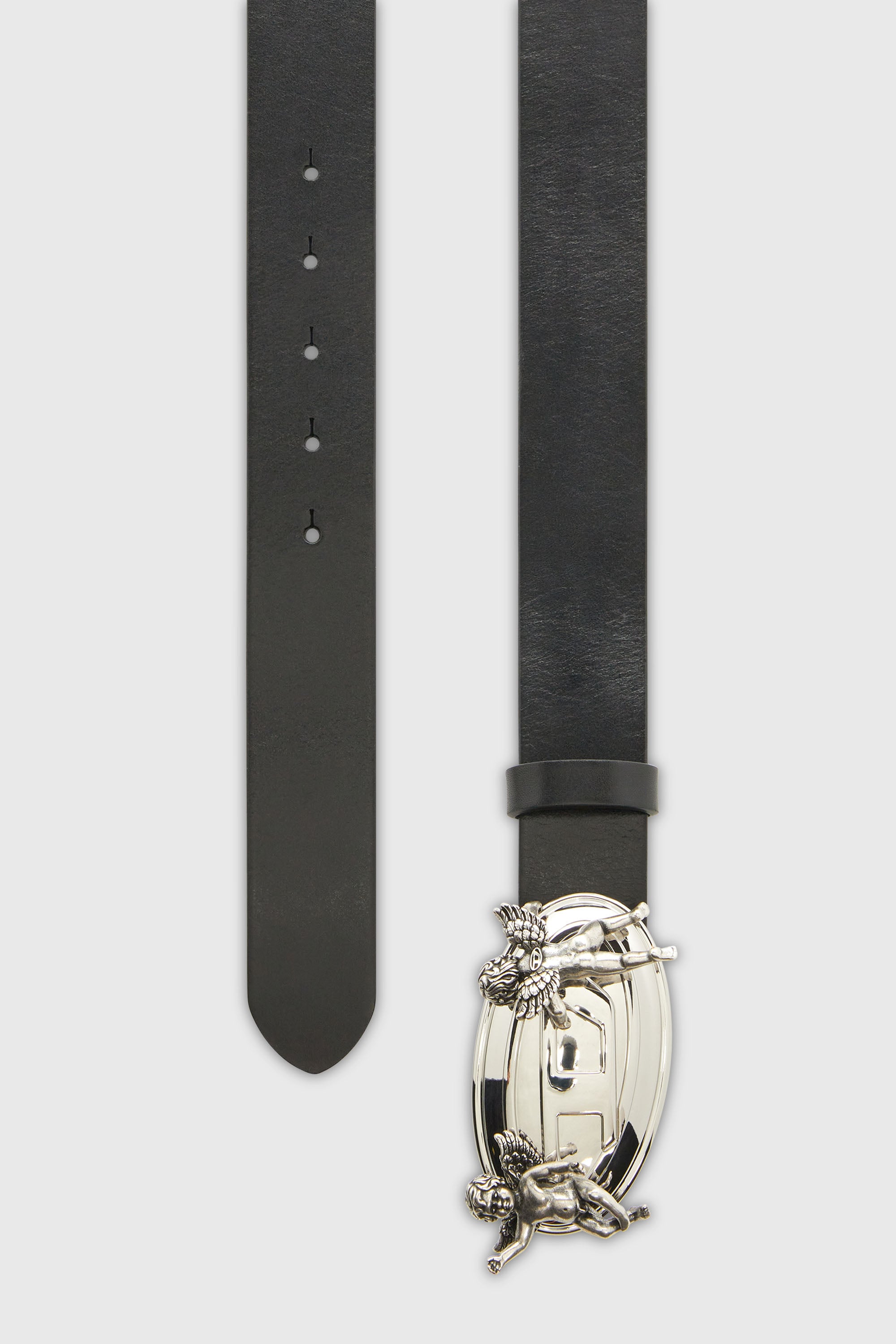 Diesel - B-OVAL ANGELS 35, Damen 3,5 cm Lederg&uuml;rtel mit Oval D Schnalle und Cherub in Schwarz - 2