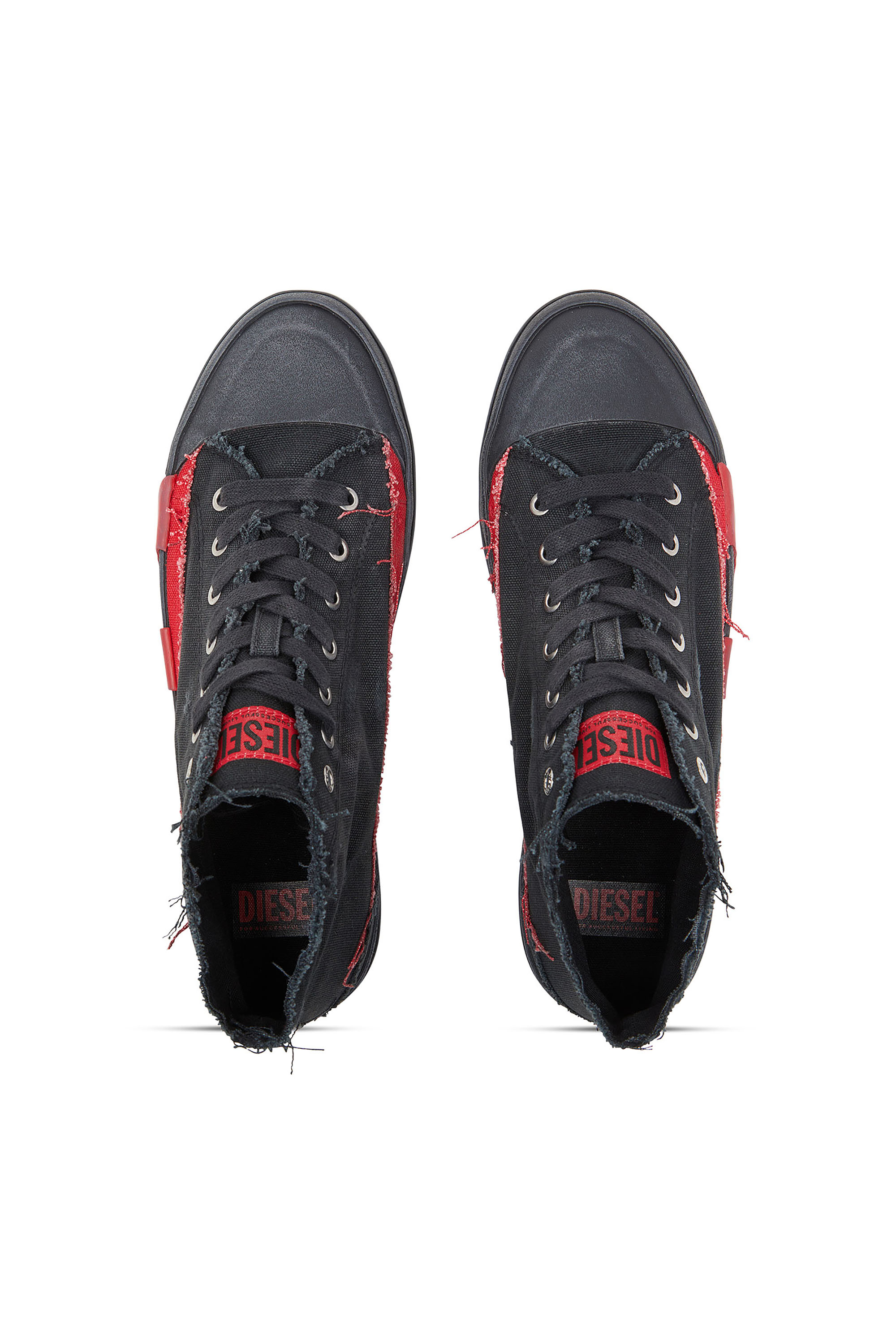 Diesel - S-D-VERSE MID II, Herren S-D-Verse-High-Top-Sneakers aus Canvas in vielgetragener Optik in Schwarz/Rot - 4