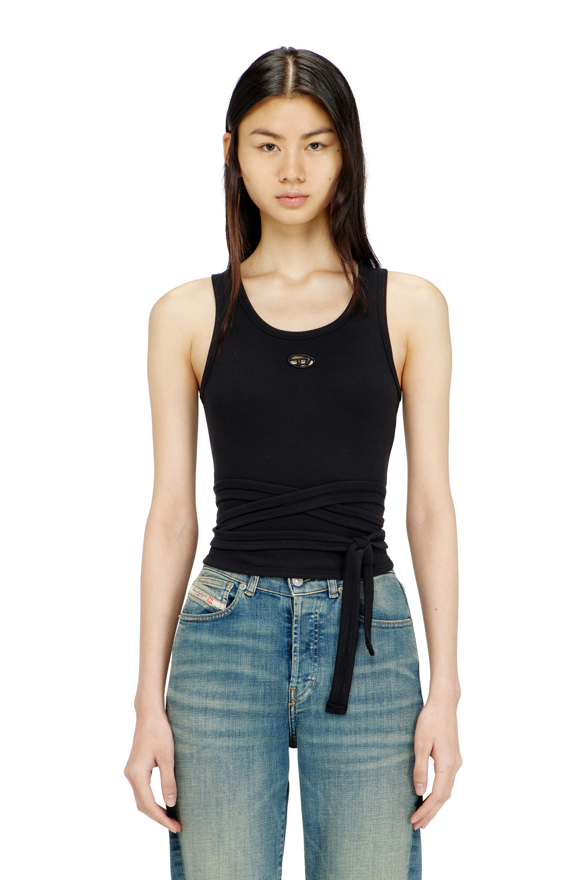 Diesel - T-ANKY-TAIL-S1, Damen Crop-Top mit Wickeldesign in Schwarz - 1