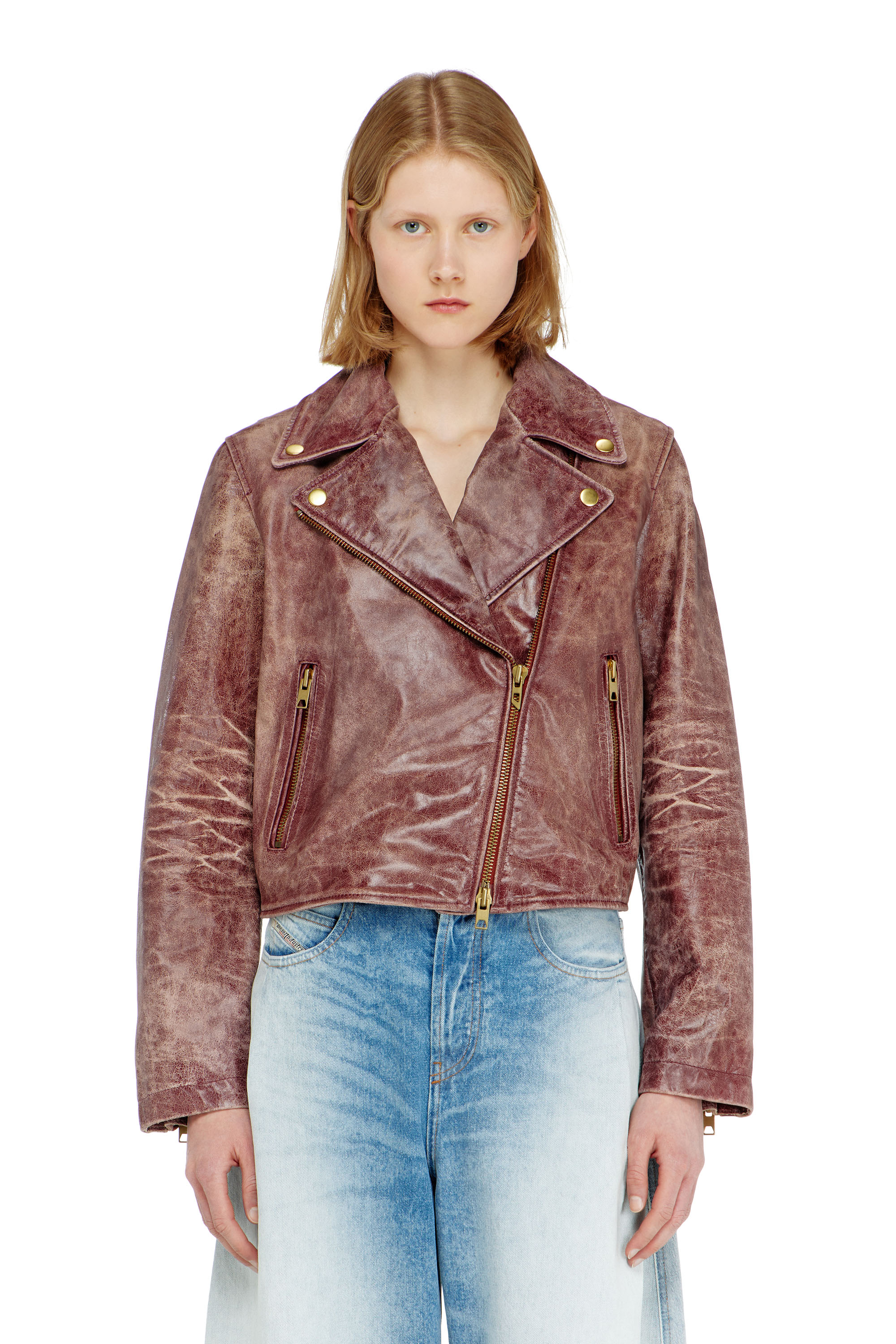 Diesel - L-UNATIC-T1, Damen Biker-Jacke aus behandeltem Leder in null - 5