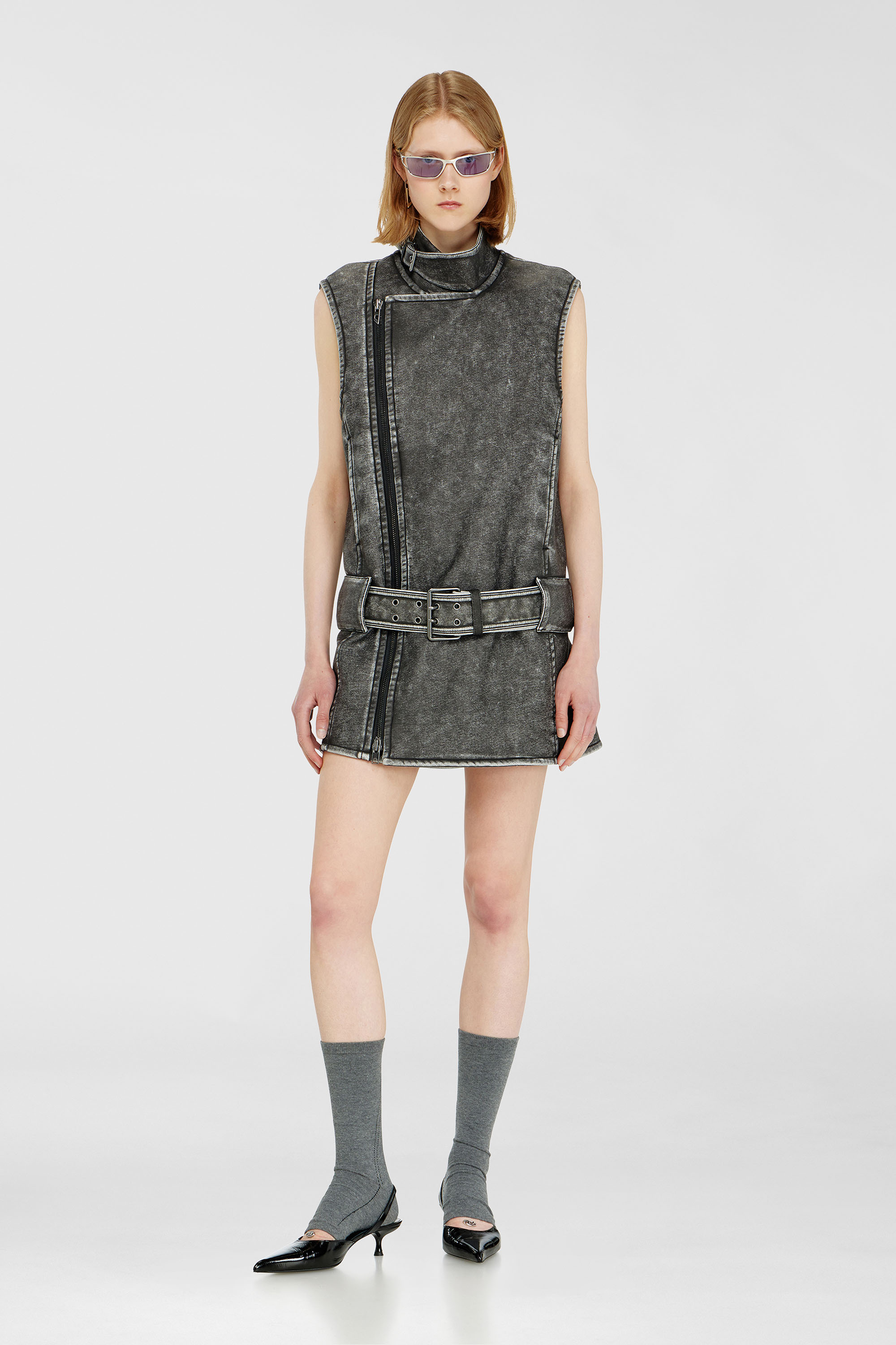 Diesel - D-IKE, Damen Biker-Kleid im Mini-Stil mit G&uuml;rtel in Grau - 1