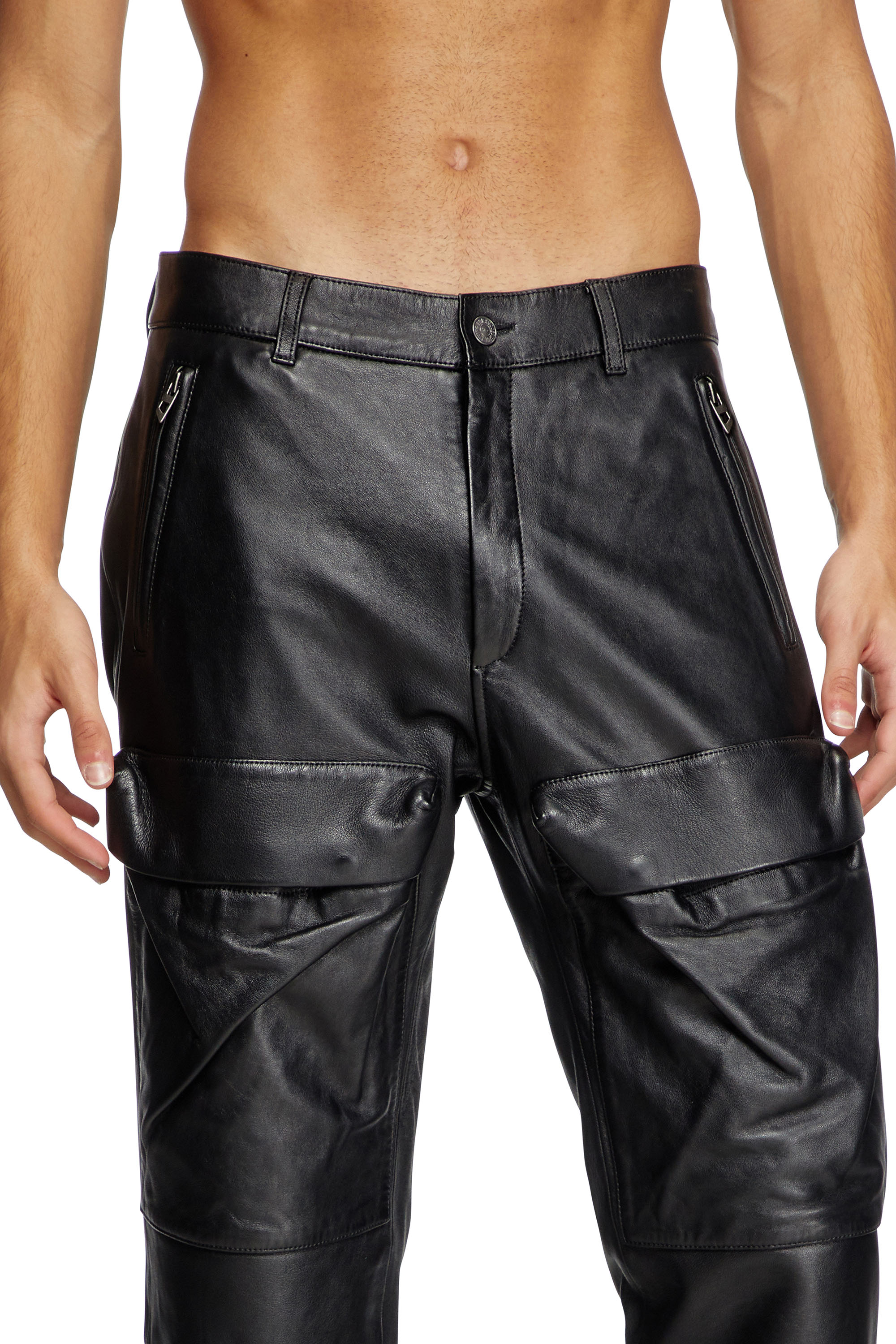 Diesel - P-GAST, Herren Hose aus Leder mit-Utility-Taschen in Schwarz - 5