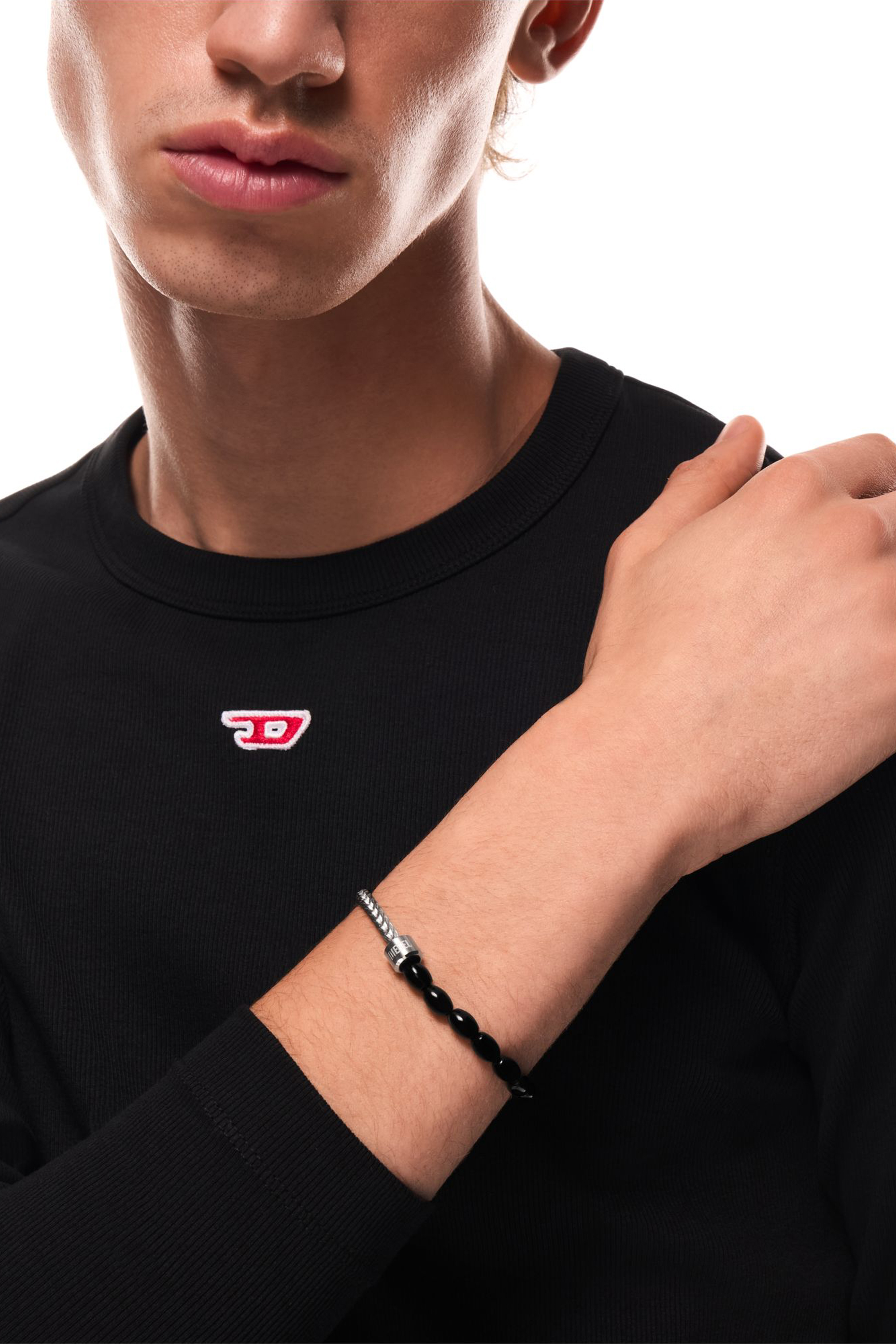 Diesel - DX1714040, Unisex Armband mit schwarzen Achatperlen in Silber/Schwarz - 5