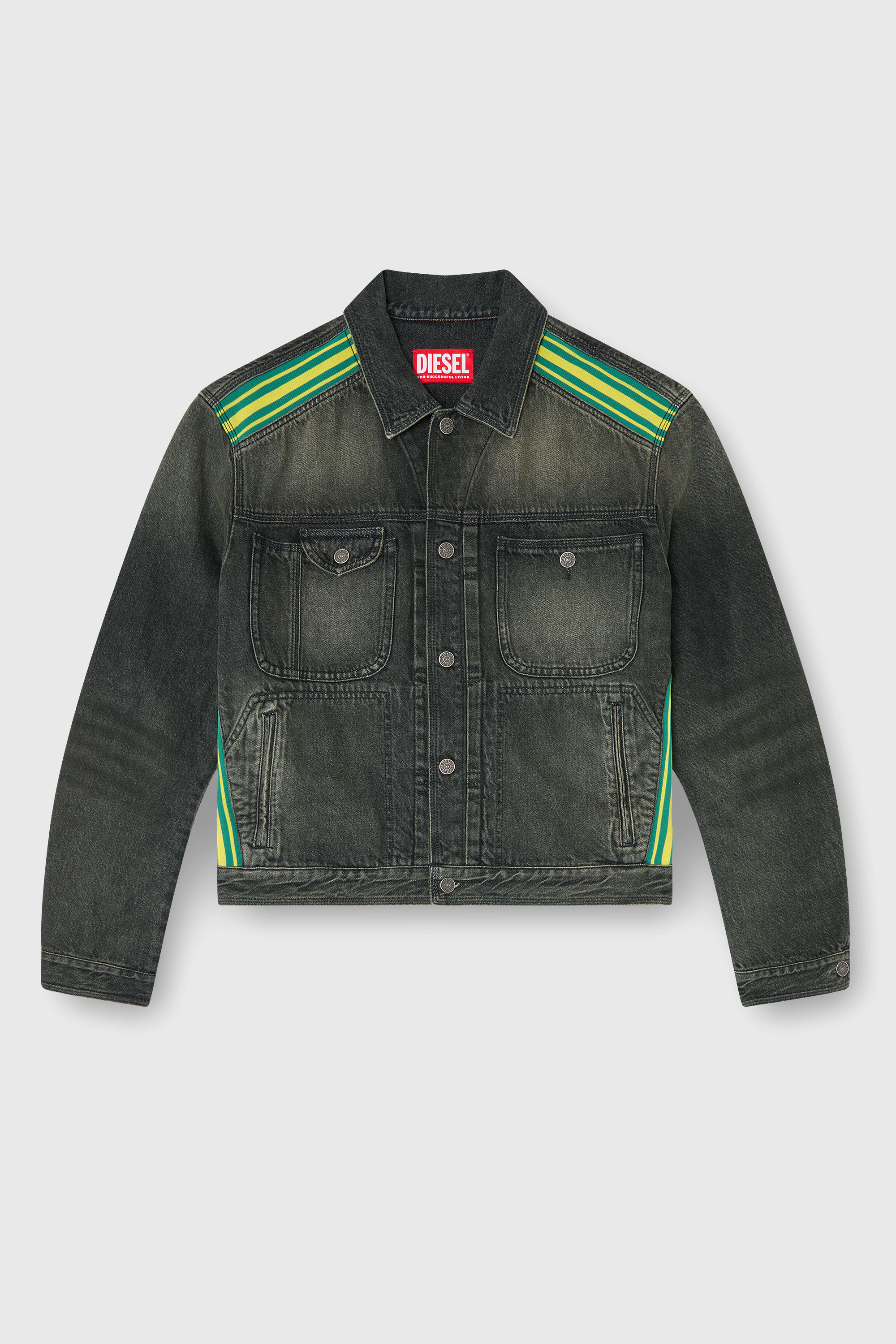 Diesel - D-BAS-FSJ1, Herren Trucker-Jacke mit gestreiften Schulterb&auml;ndern in Dunkelgrau - 2